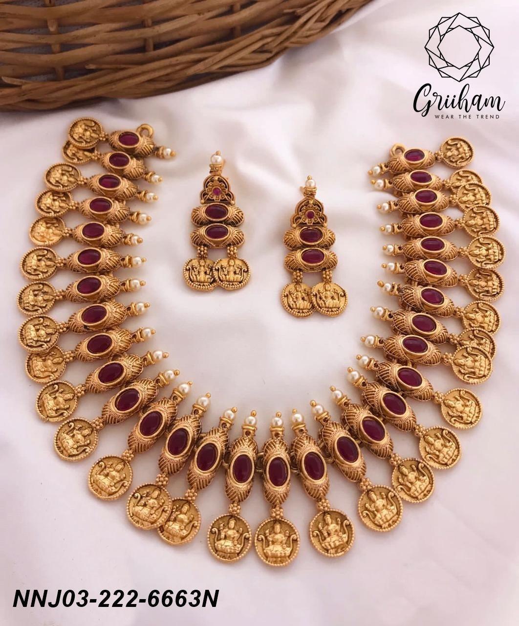 Gold Plated Necklace Set Ruby emerald stones 6664N
