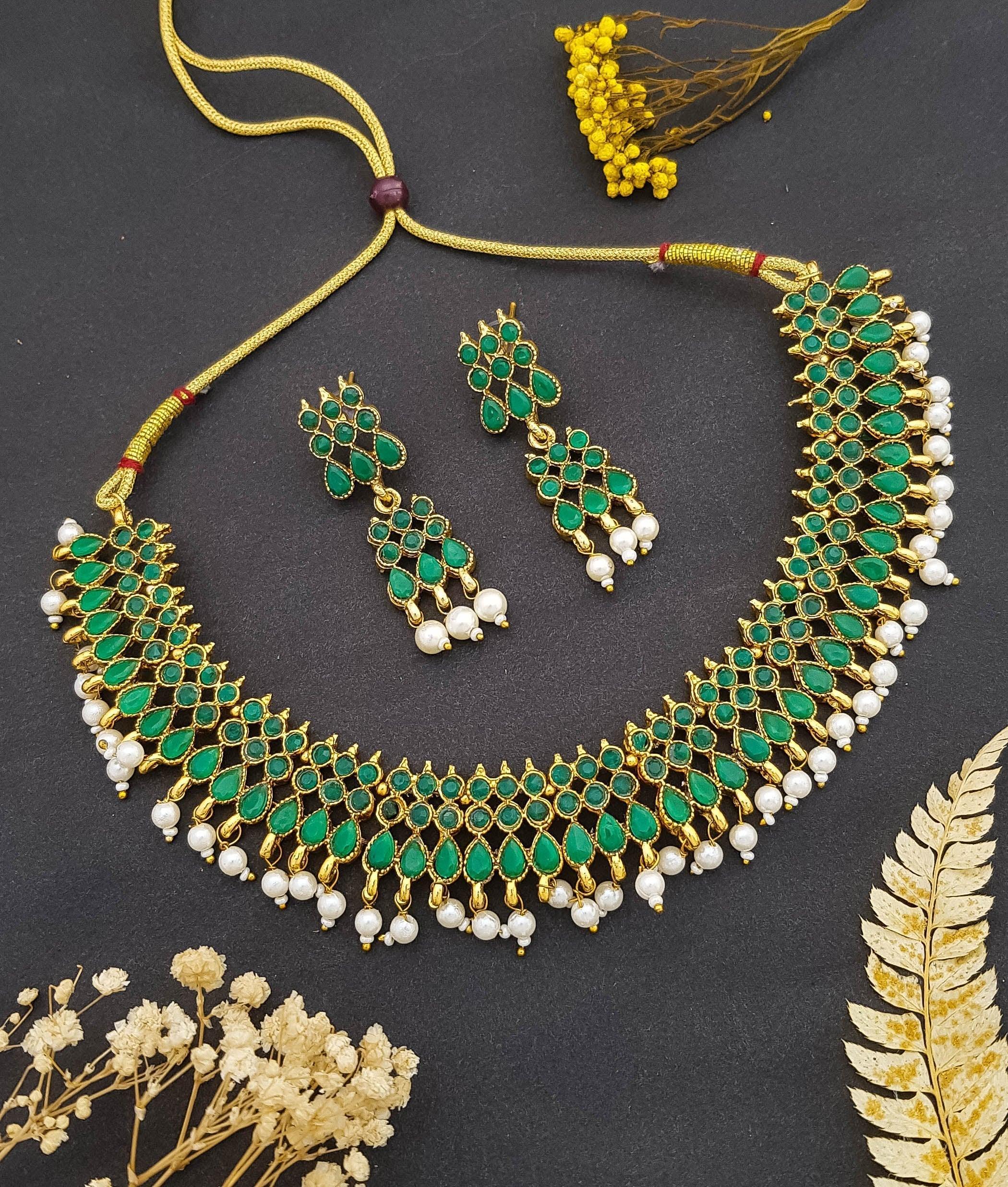 Gold Plated Necklace Set with AD Stones 19124N - Griiham