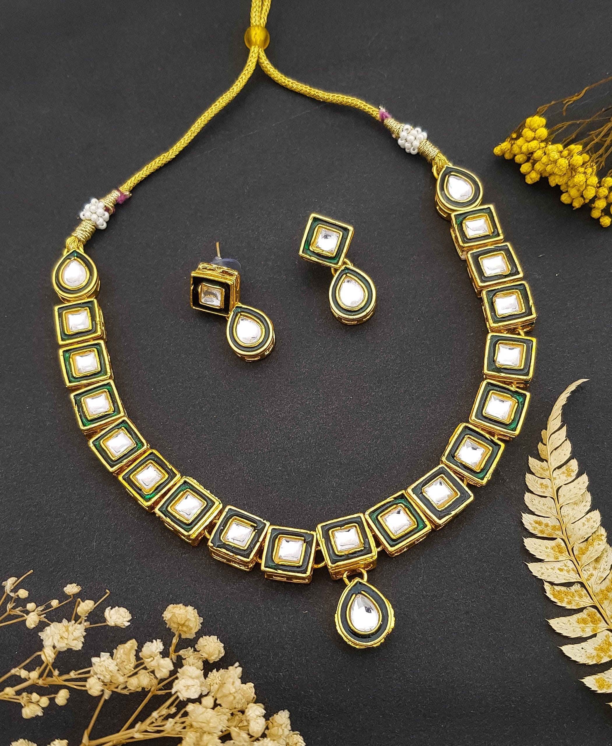 Gold Plated Necklace Set with Mirror stones Stones 19160N - Griiham