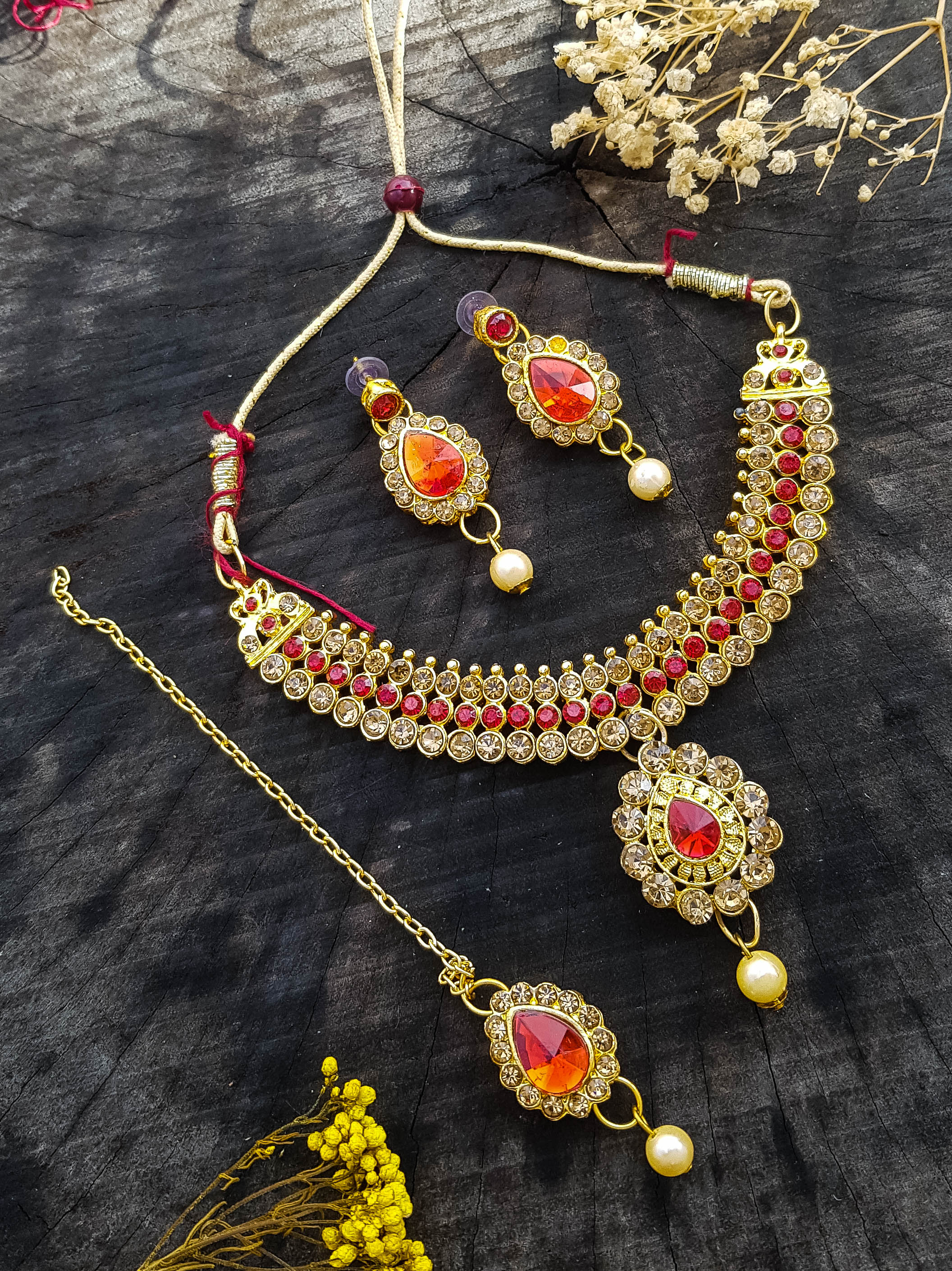 Gold Plated Necklace Set with Tikka 19170N