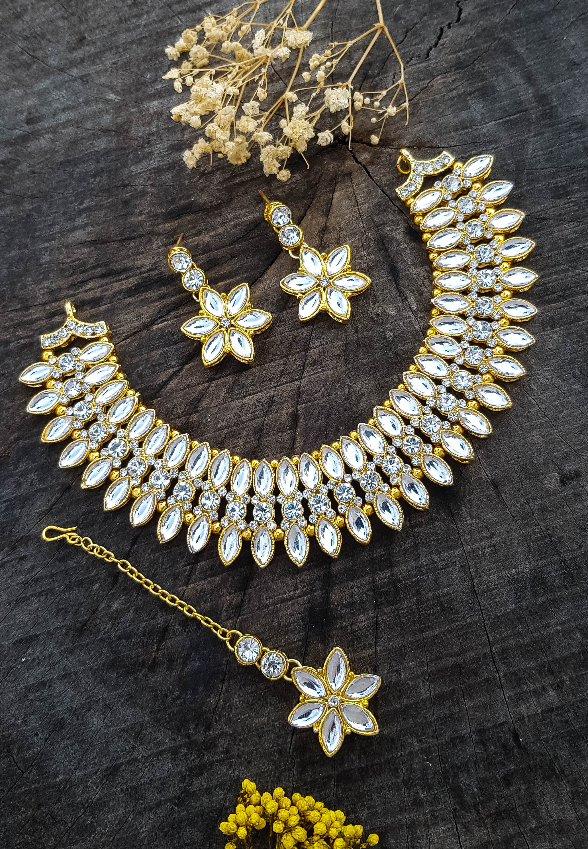 Gold Plated Necklace Set with Tikka 19175N
