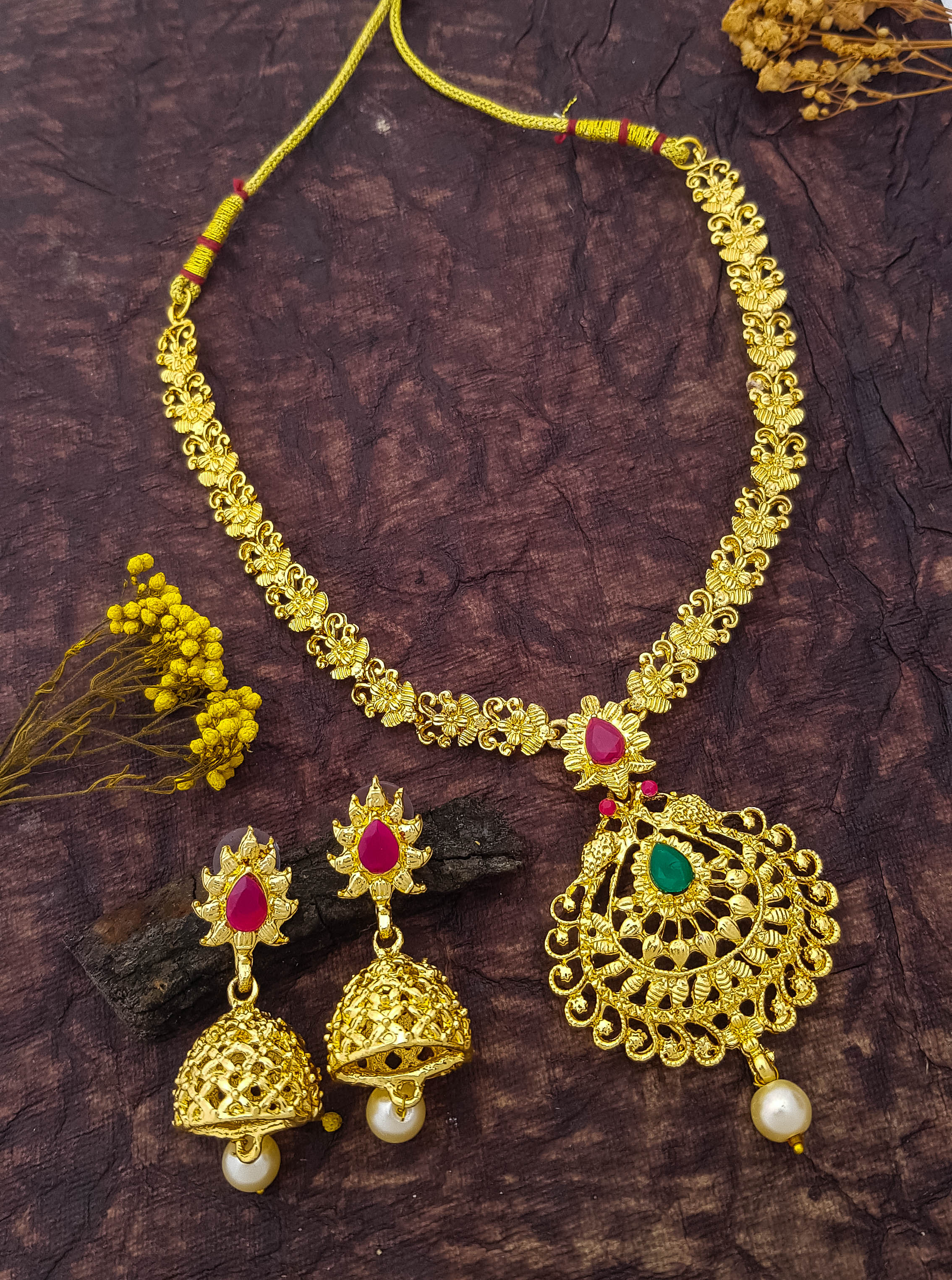 Gold Plated Necklace set with AD Stones 19156N