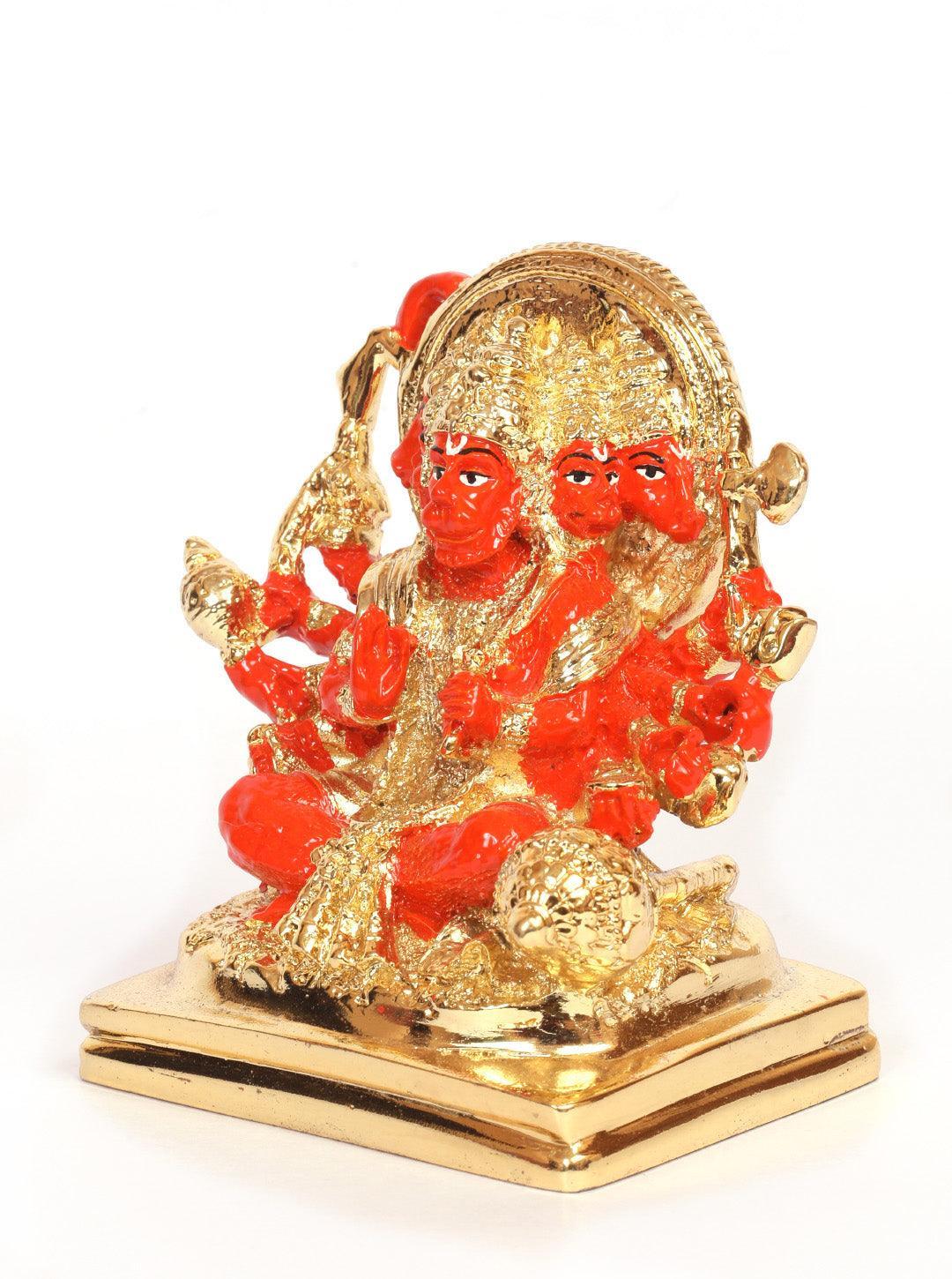 Gold Plated Panchamuki Hanuman Gold Plated Marble idol Height 10cm - Griiham
