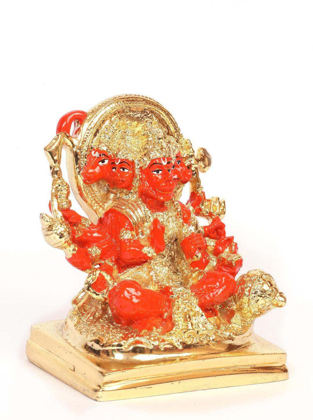 Gold Plated Panchamuki Hanuman Gold Plated Marble idol Height 10cm - Griiham