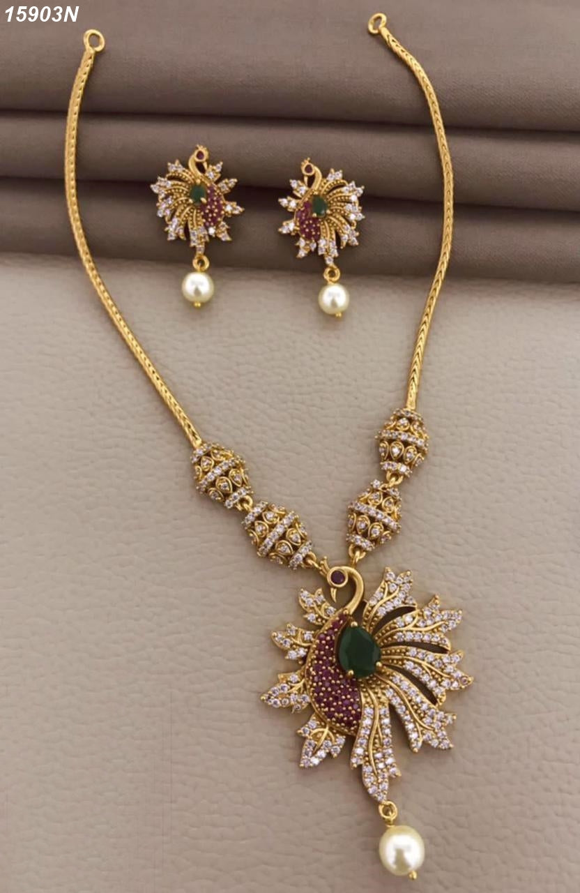 Gold Plated Peacock Necklace Set 15903N