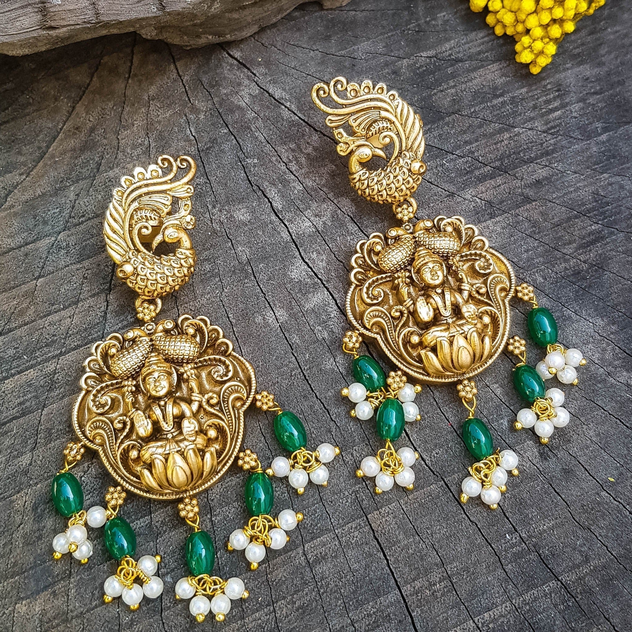 Gold Plated  Peacock danglers earrings 17064N -1