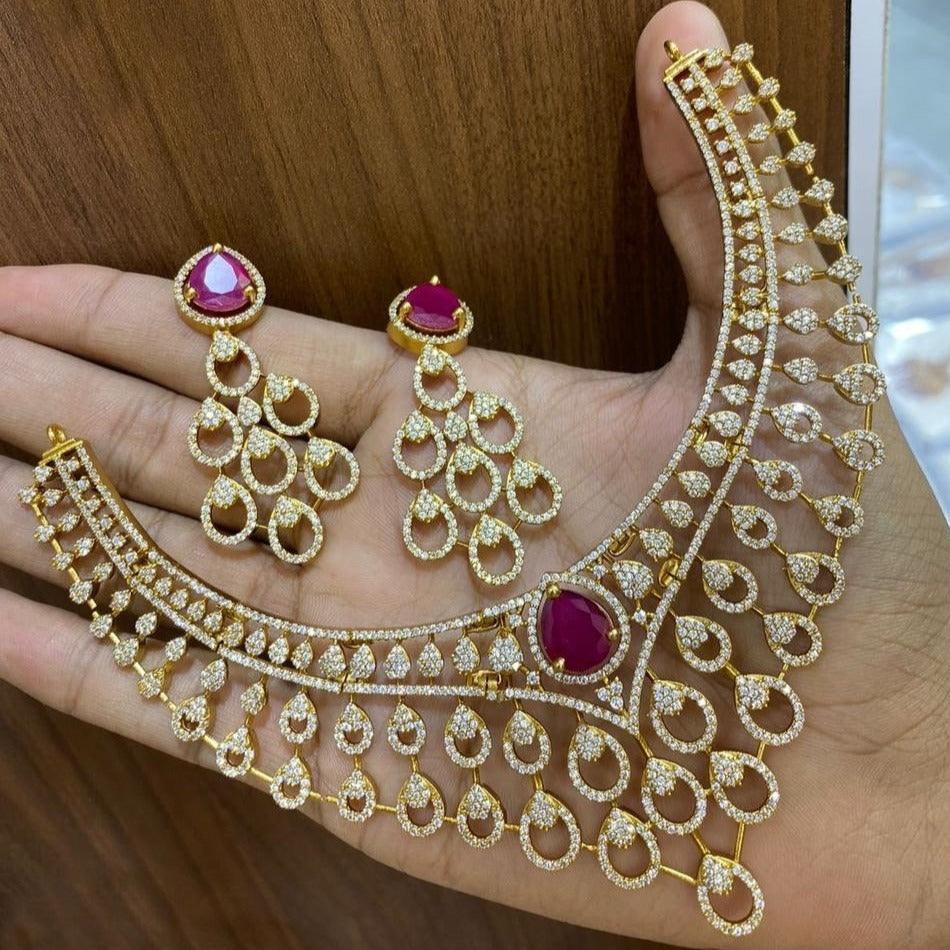 Gold Plated Peacock pattern CZ Necklace Set 14159N