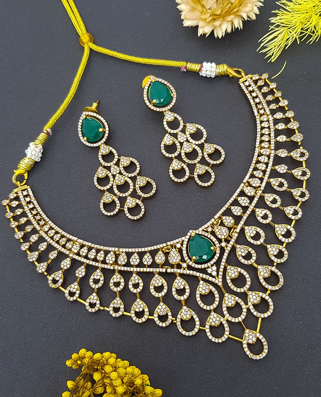 Gold Plated Peacock pattern CZ Necklace Set 14159N