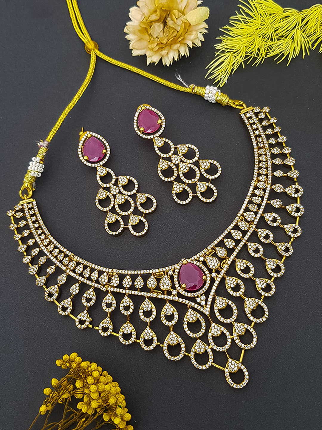 Gold Plated Peacock pattern CZ Necklace Set 14159N