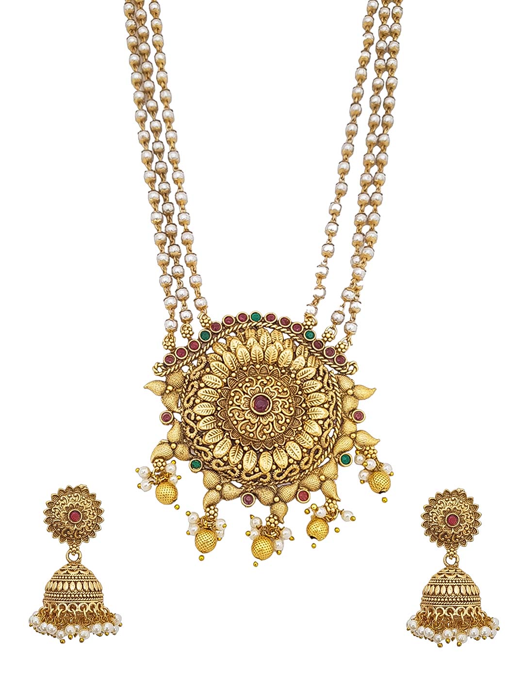 Gold Plated Pendant set with pearl mala 15431N