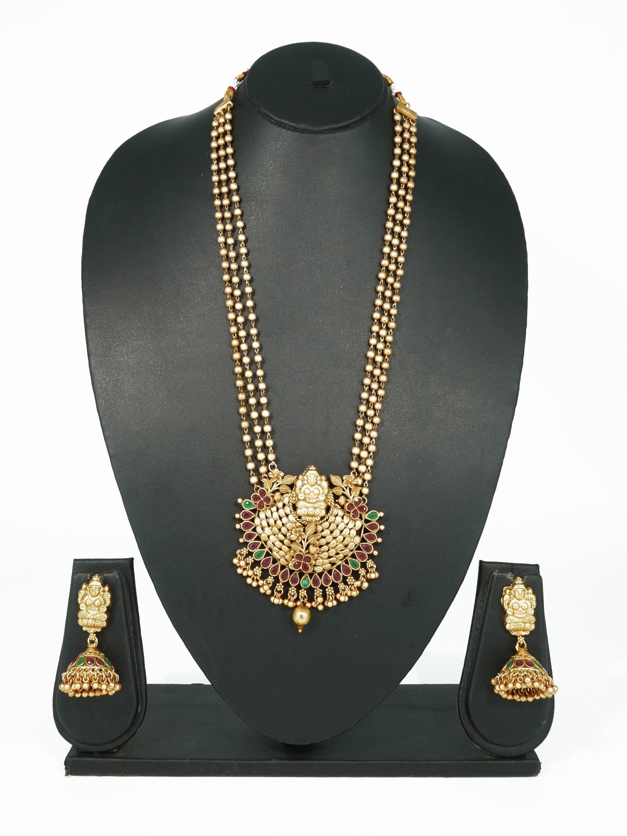 Gold Plated Pendant set with pearl mala 15437N-1