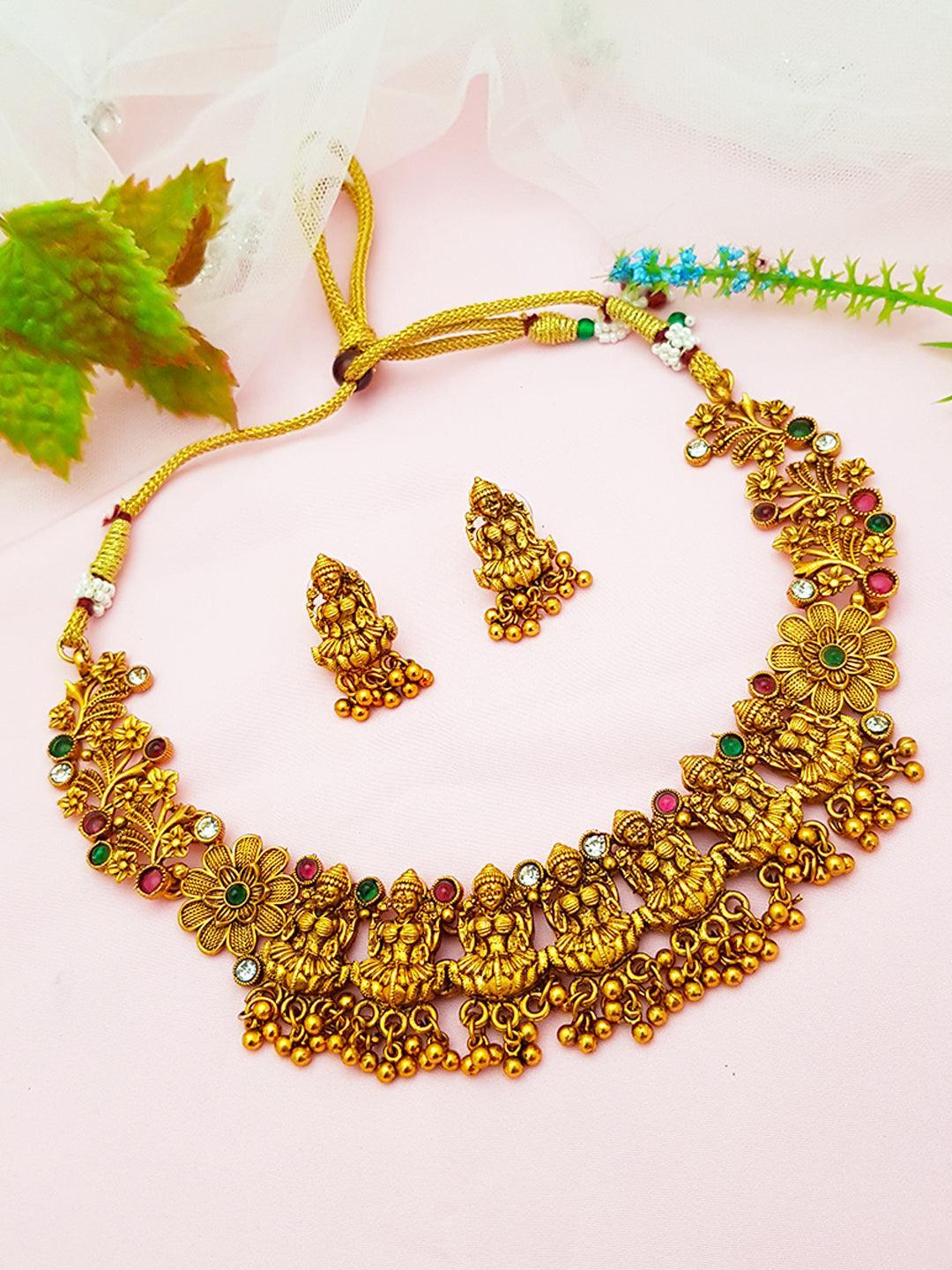 Gold Plated Premium Finish Laxmi Necklace Set 7160N - Griiham