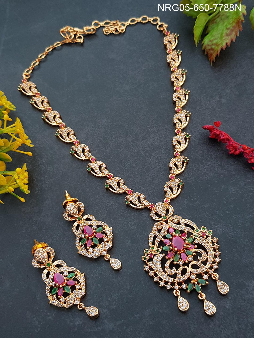 Gold Plated Premium Finish guaranteed Necklace Set with cz stones 7788N - Griiham