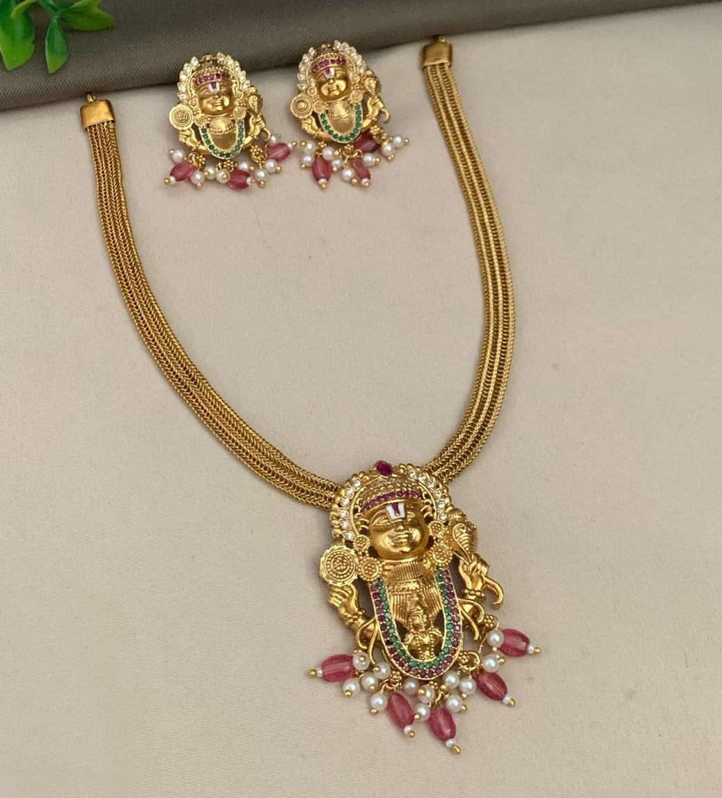 Gold Plated Ram Lalla zercon CZ Necklace Set 20793N