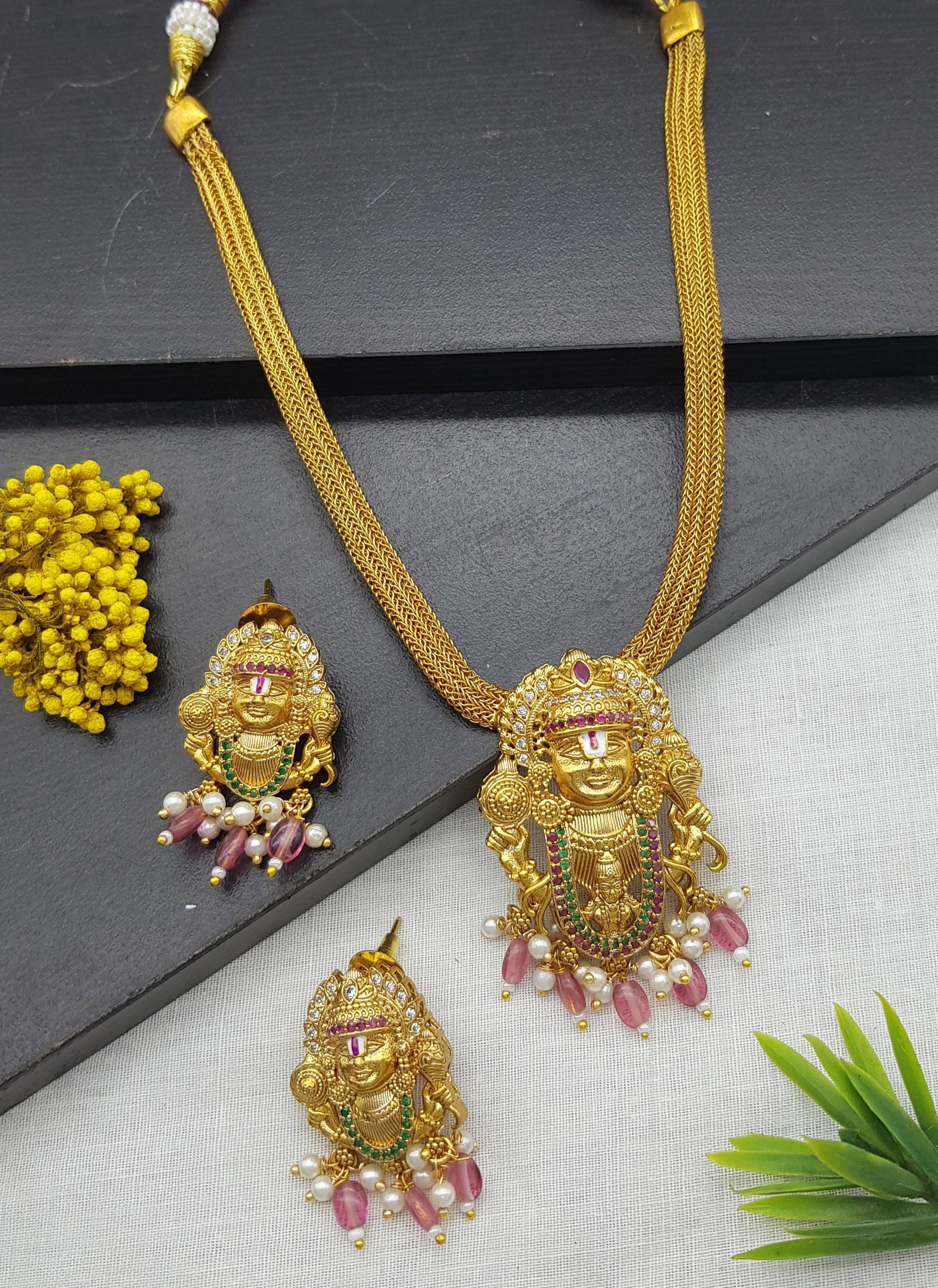 Gold Plated Ram Lalla zercon CZ Necklace Set 20793N
