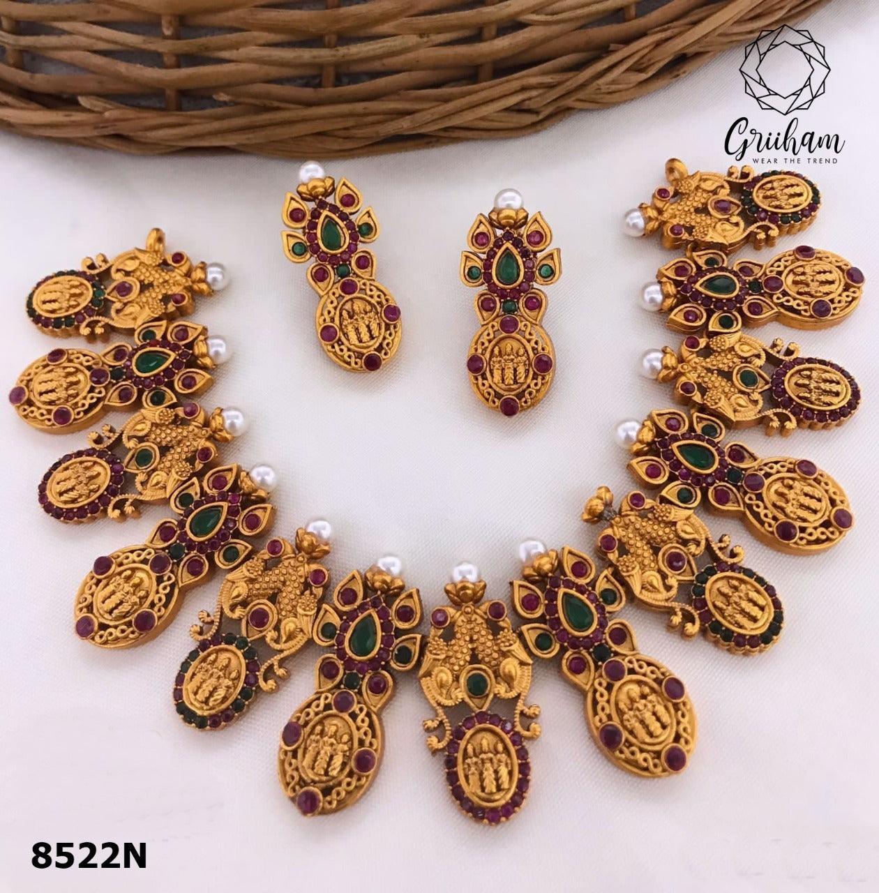 Gold Plated Ram Pariwar design Short Necklace Set 8522N - Griiham