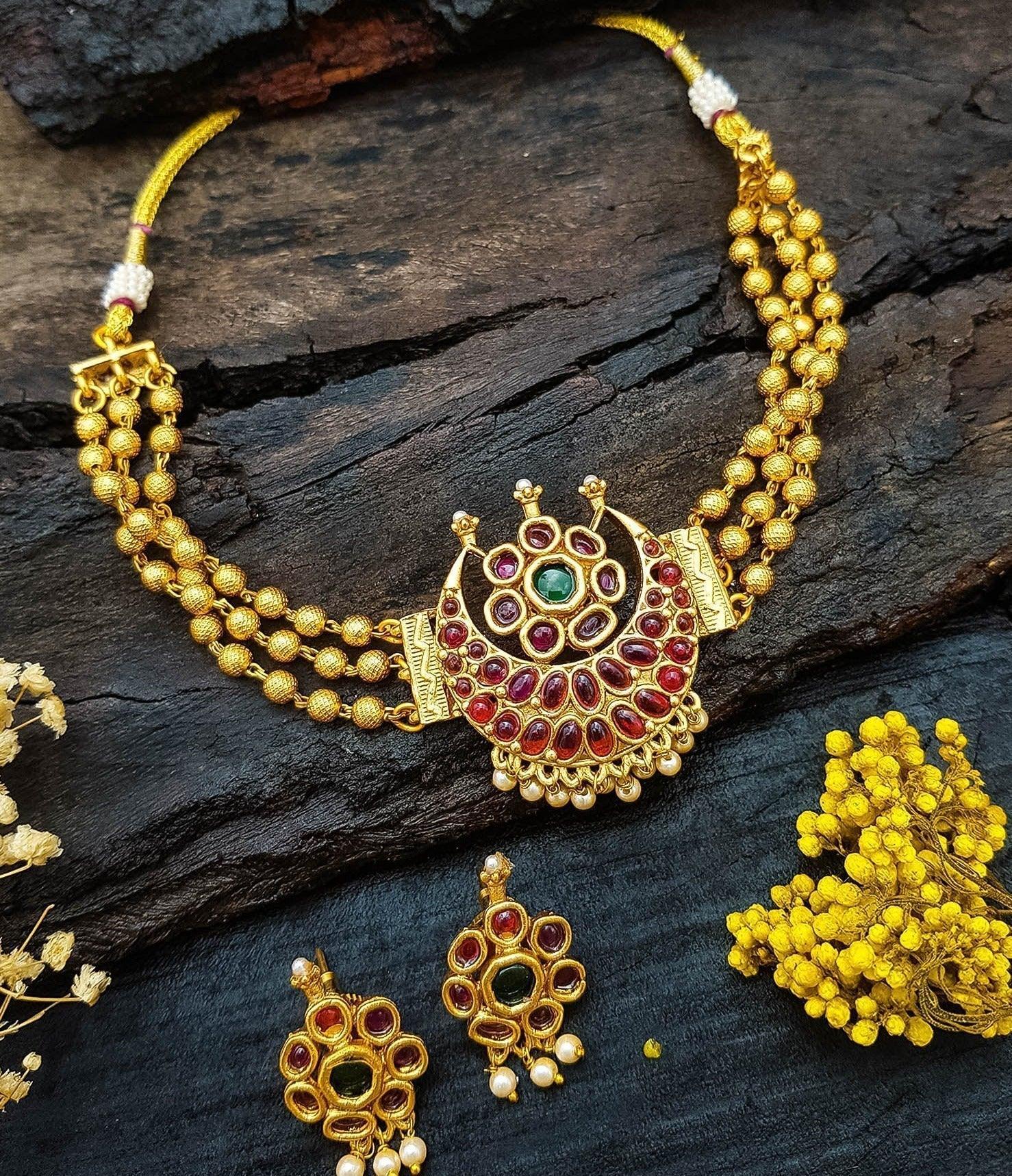 Gold Plated Royal Short Peacock Choker Necklace set 10402N-1 - Griiham