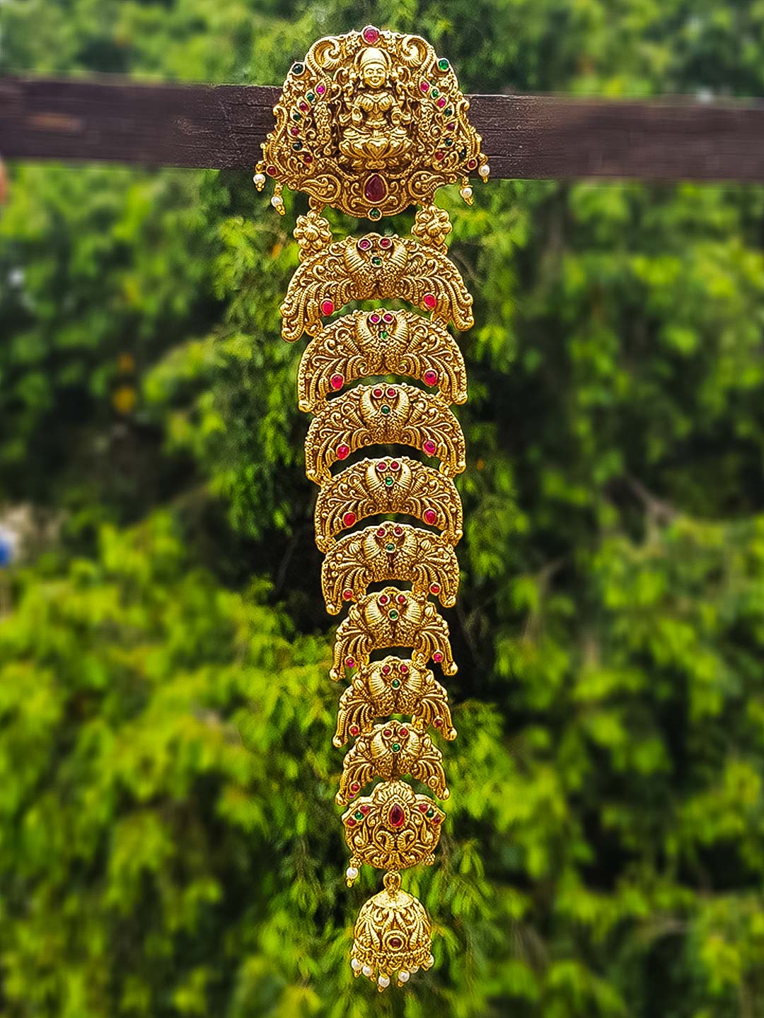 Gold Plated Ruby Colour Studded Hair Jada/Amboda / Hair Pin/Rakhdi/Amboda/Pin 17509N