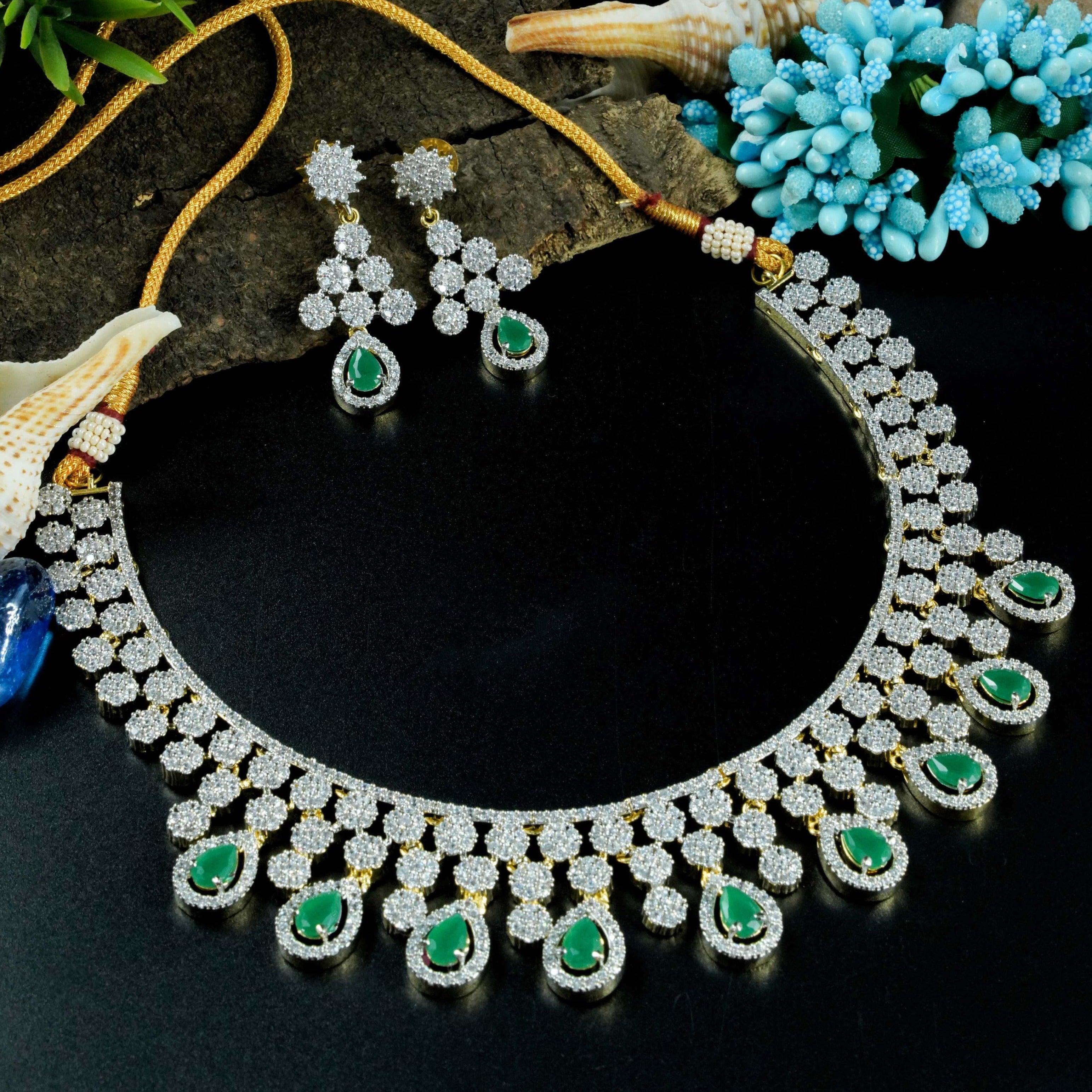 Gold Plated Sayara Collection Star Necklace set with best quality CZ stones 9393N - Griiham