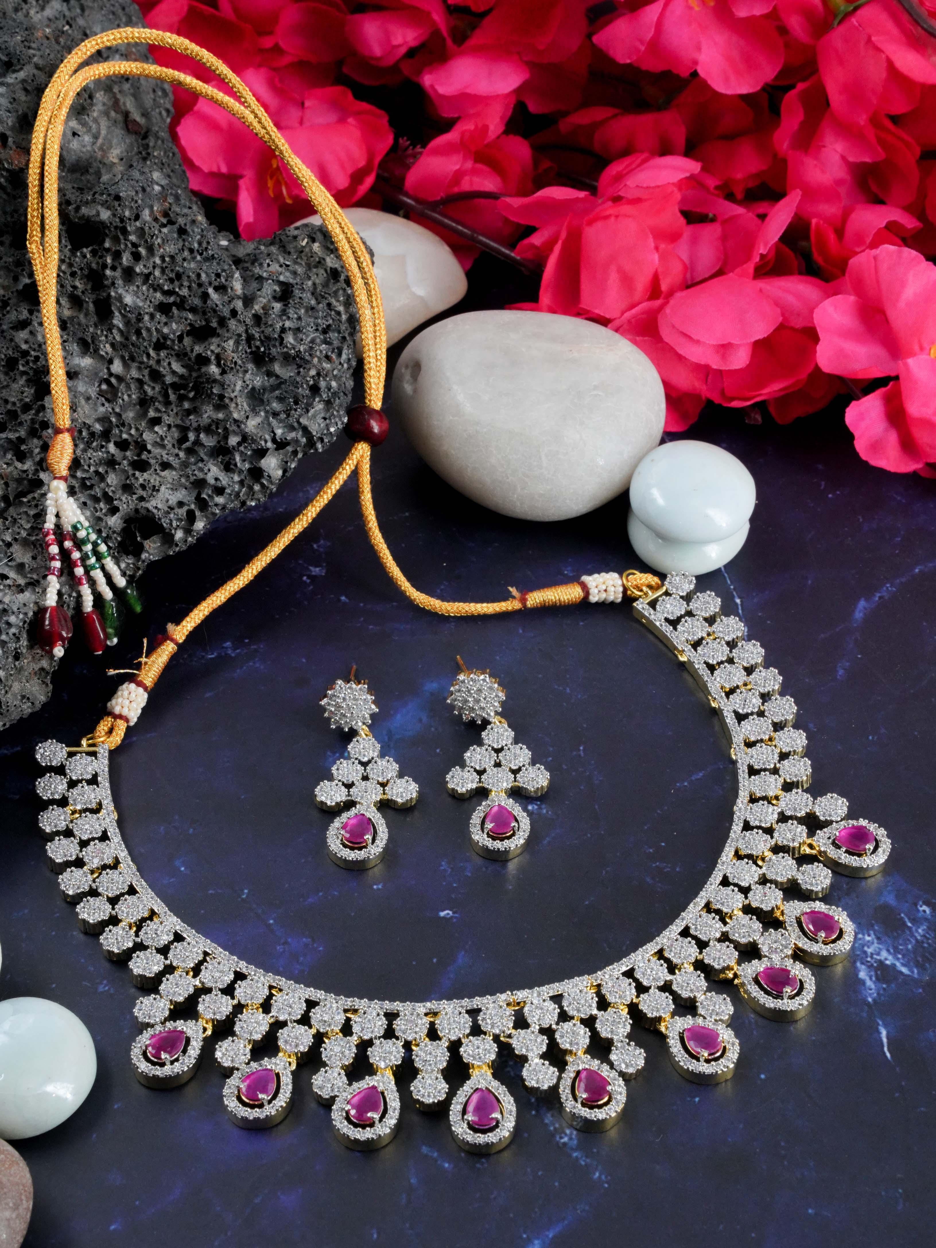 Gold Plated Sayara Collection Star Necklace set with best quality CZ stones 9393N - Griiham