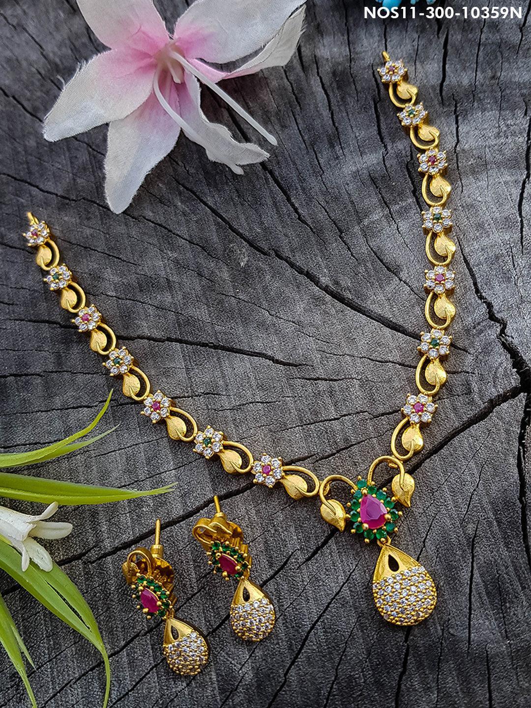 Gold Plated Sayara Collections Cute CZ Necklace Set with diff colours 10361N - Griiham