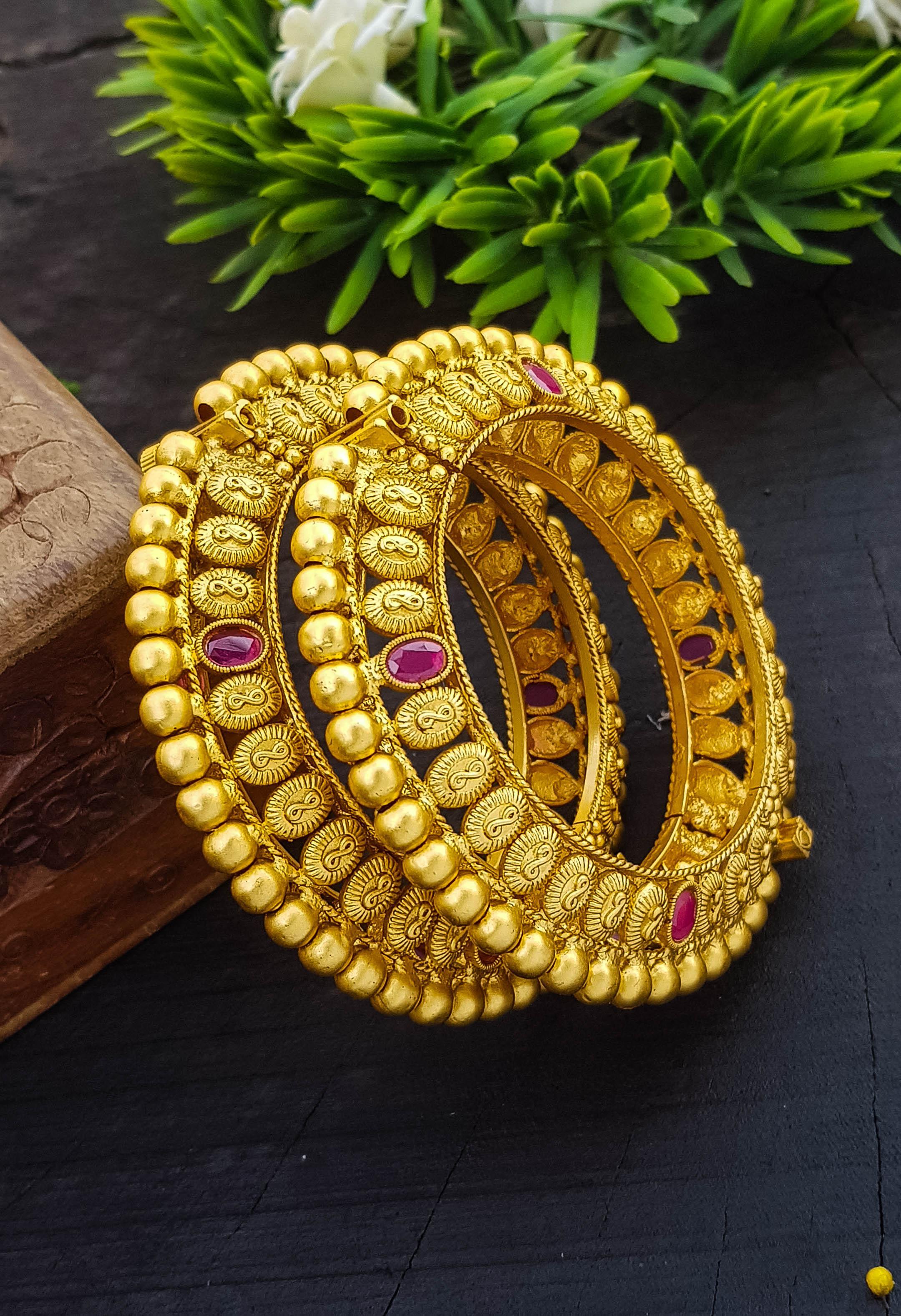 Gold Plated Set of 2 Bangles with screw opening 18984A - Griiham