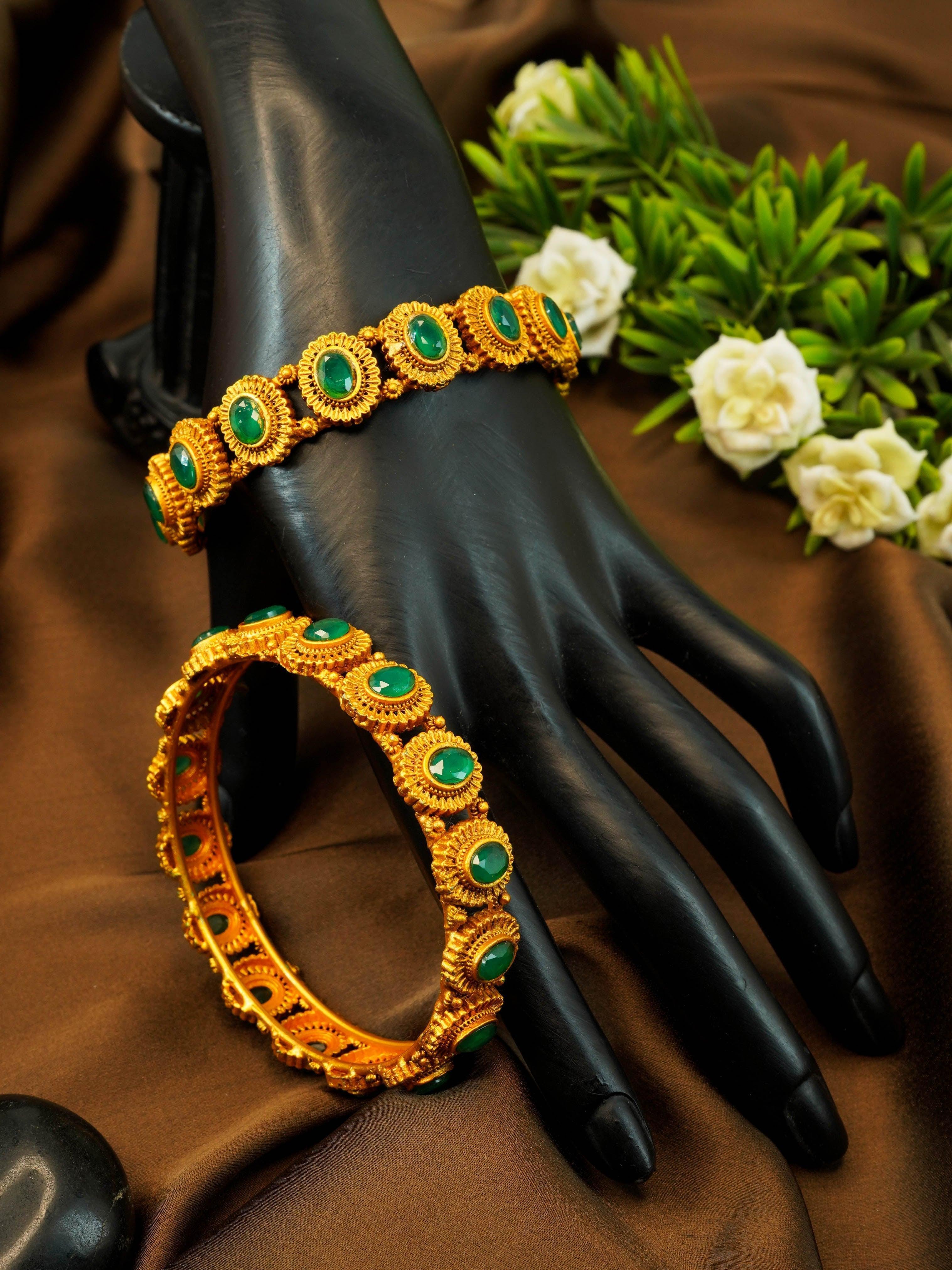 Gold Plated Set of 2 Broad Bangles 6591A - Griiham
