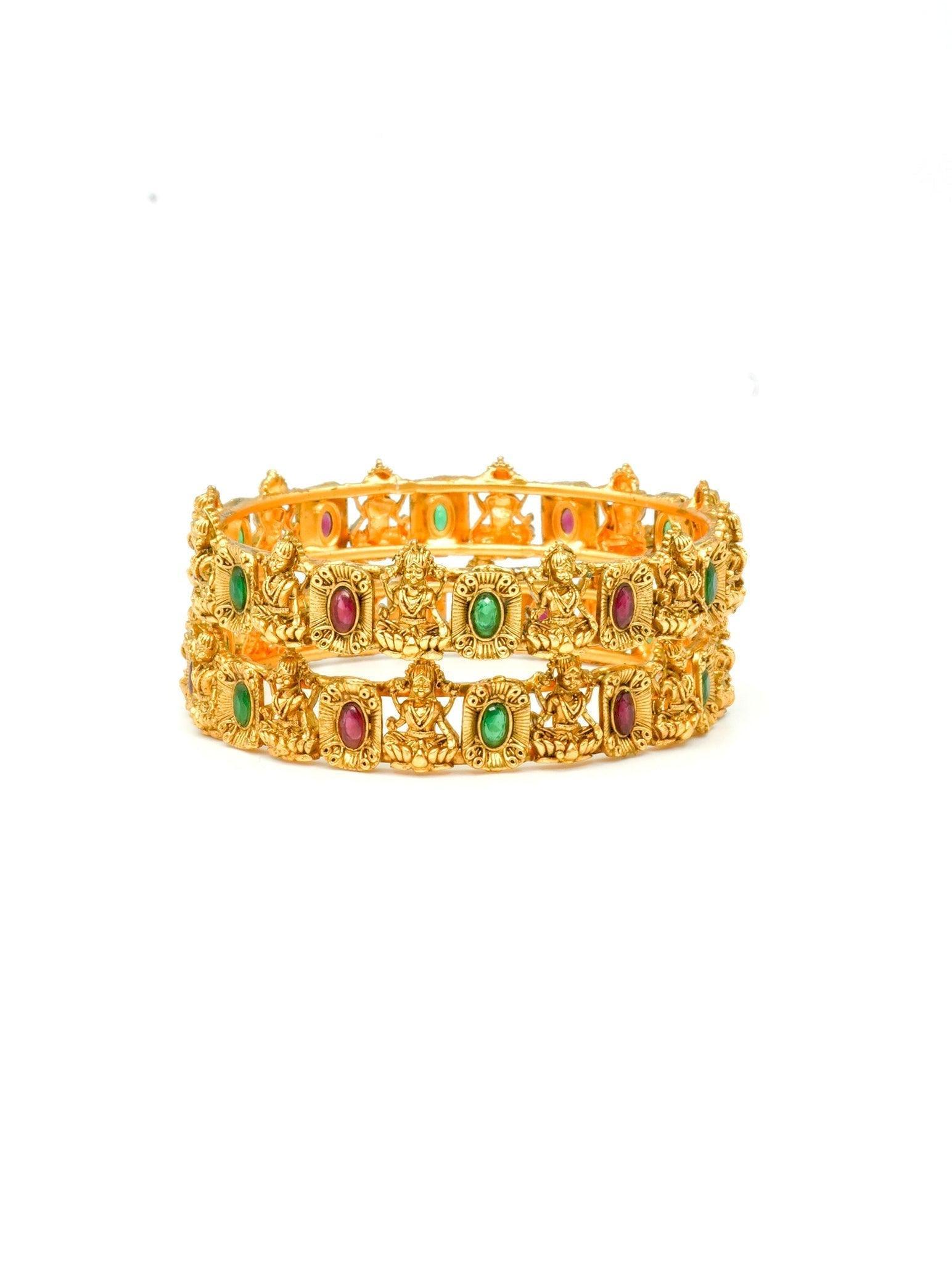 Gold Plated Set of 2 designer Bangles with MultiColor stones 8965B - Griiham