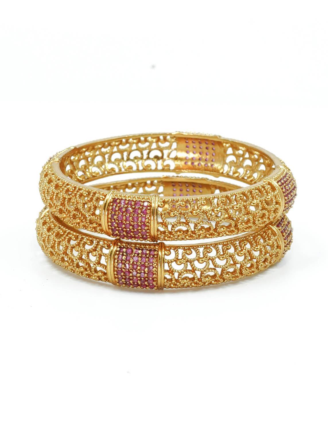 Gold Plated Set of 2 designer Bangles with multicolor stones 10447A - Griiham