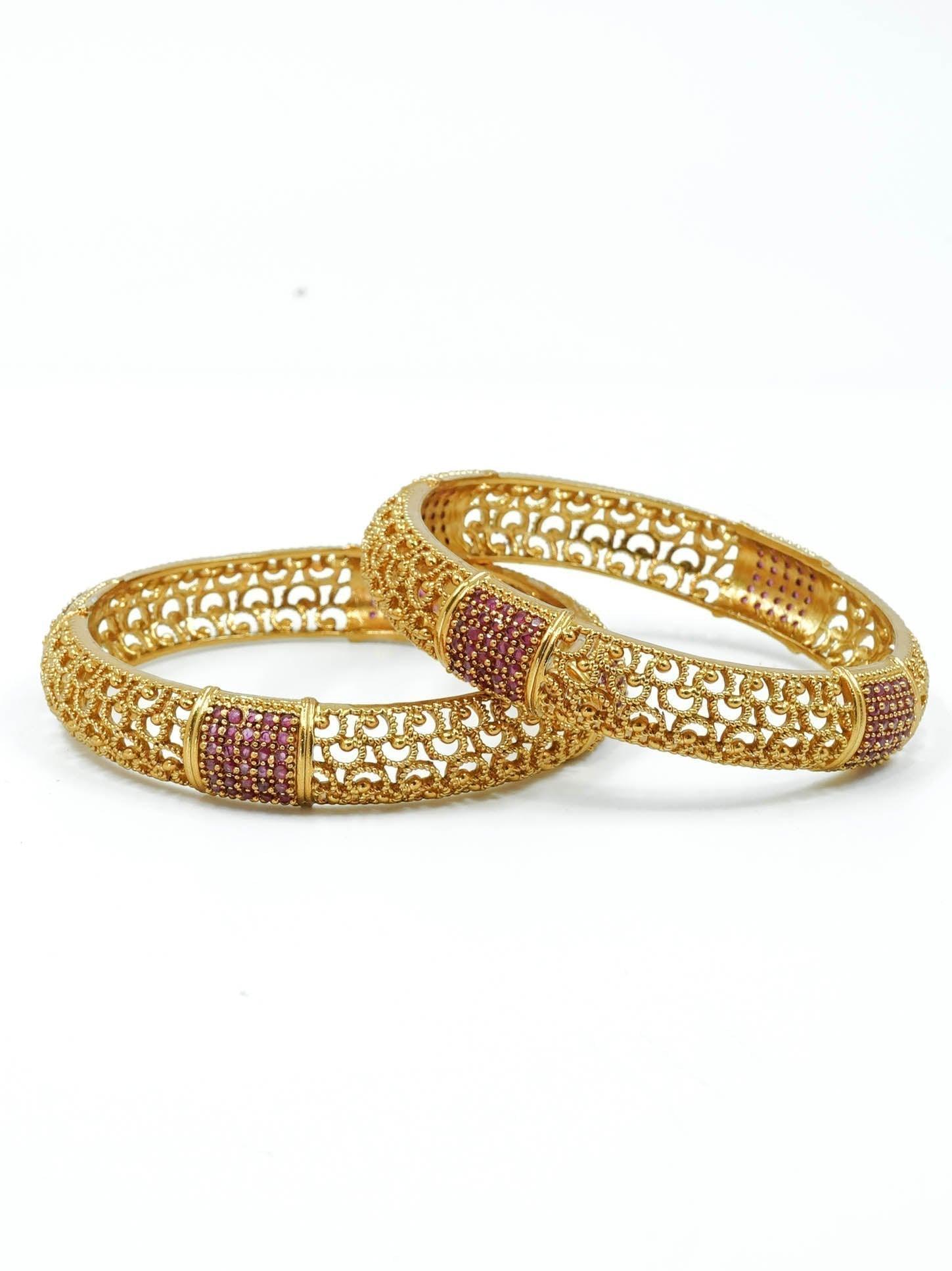 Gold Plated Set of 2 designer Bangles with multicolor stones 10447A - Griiham