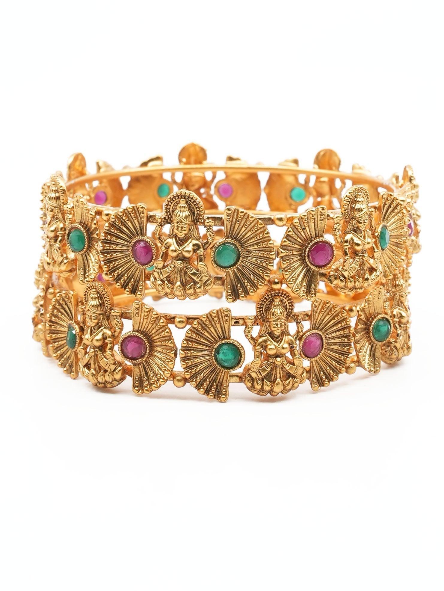 Gold Plated Set of 2 designer Bangles with multicolor stones 11136B - Griiham