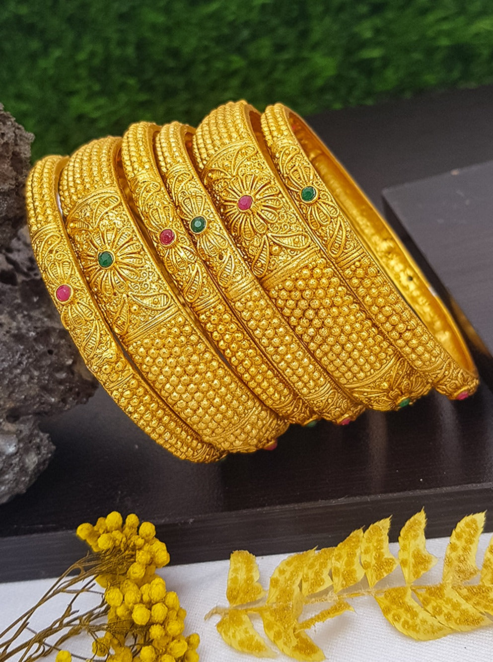Gold Plated Set of 6 Bangles with AD Stones 14109A
