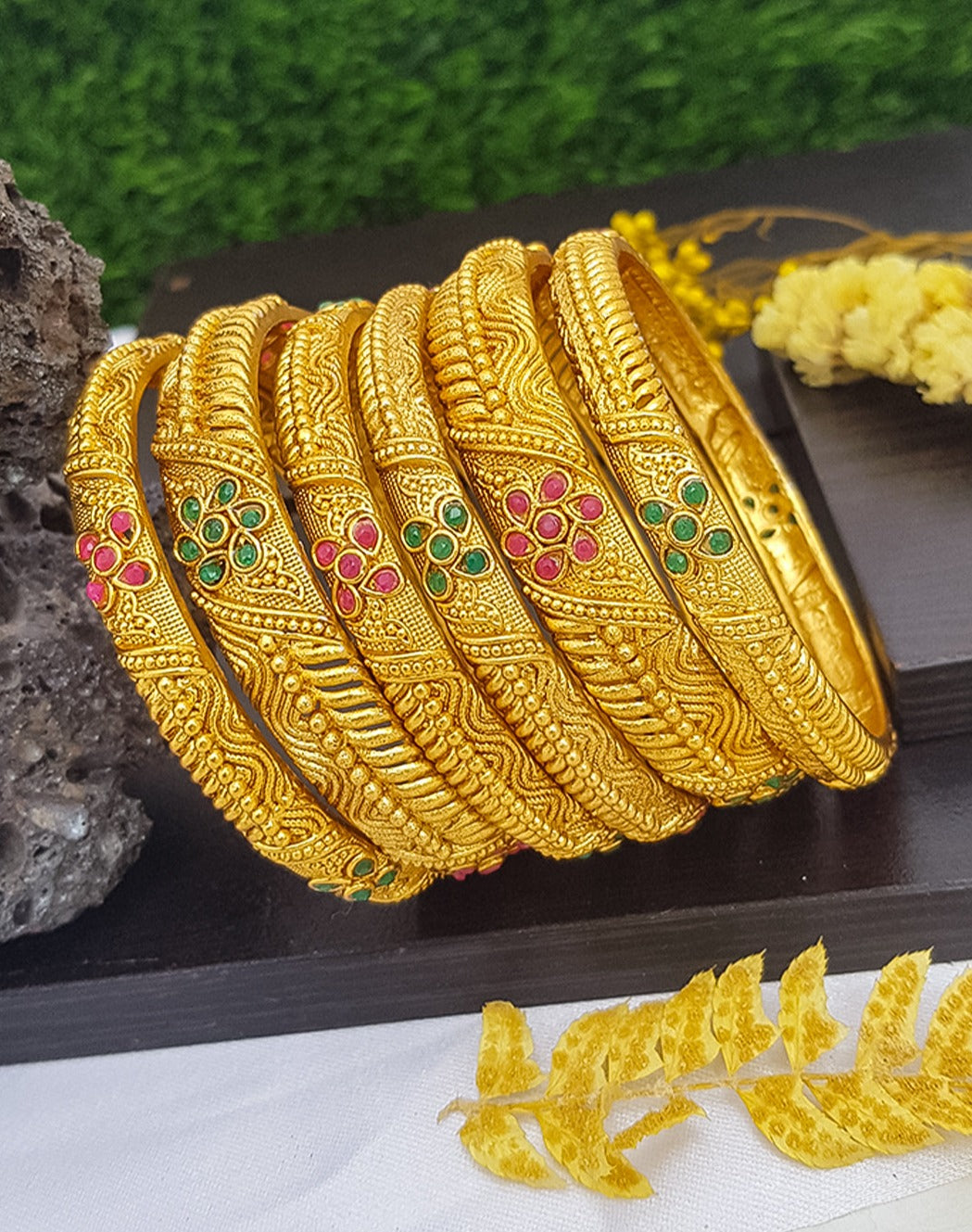 Gold Plated Set of 6 Bangles with AD Stones 14112A
