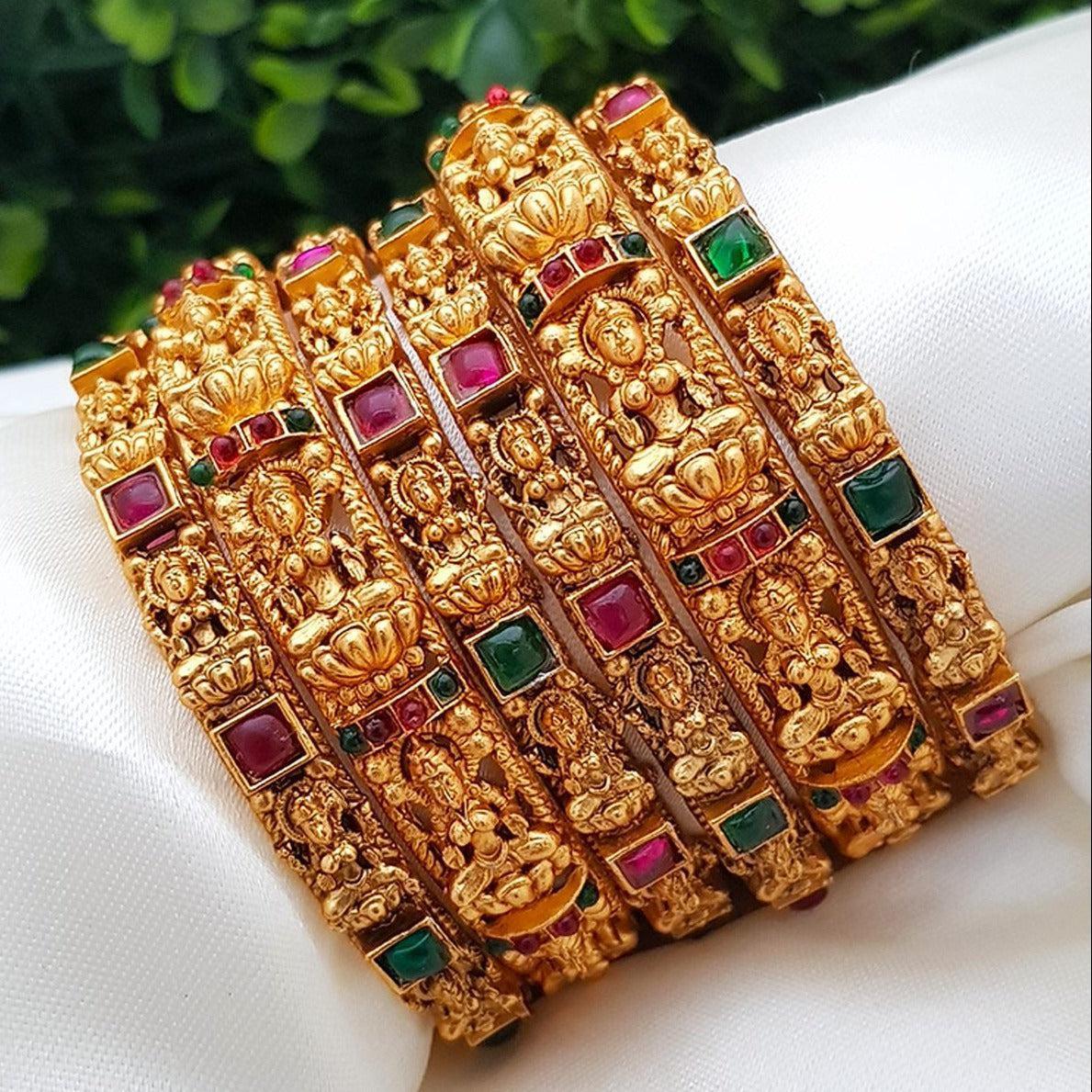 Gold Plated Set of 6 Broad with thin Bangles 7176A