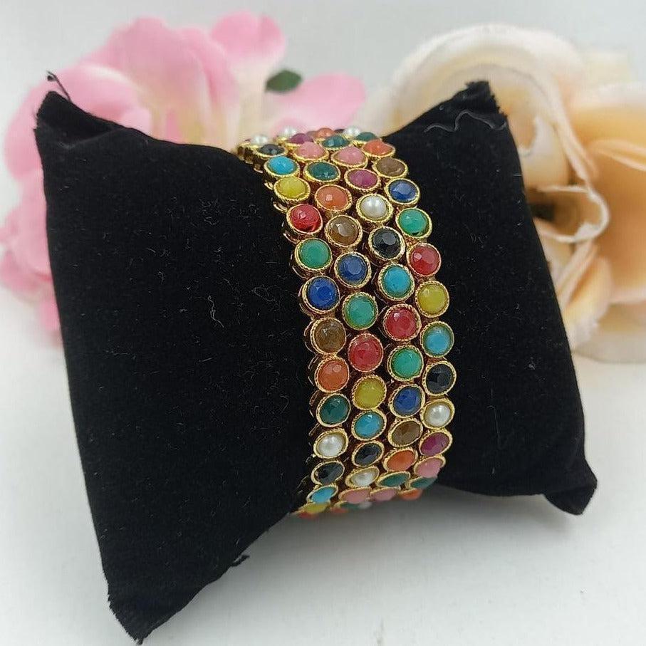 Gold Plated Set of4 designer Bangles with Multicolor stones 9326A - Griiham