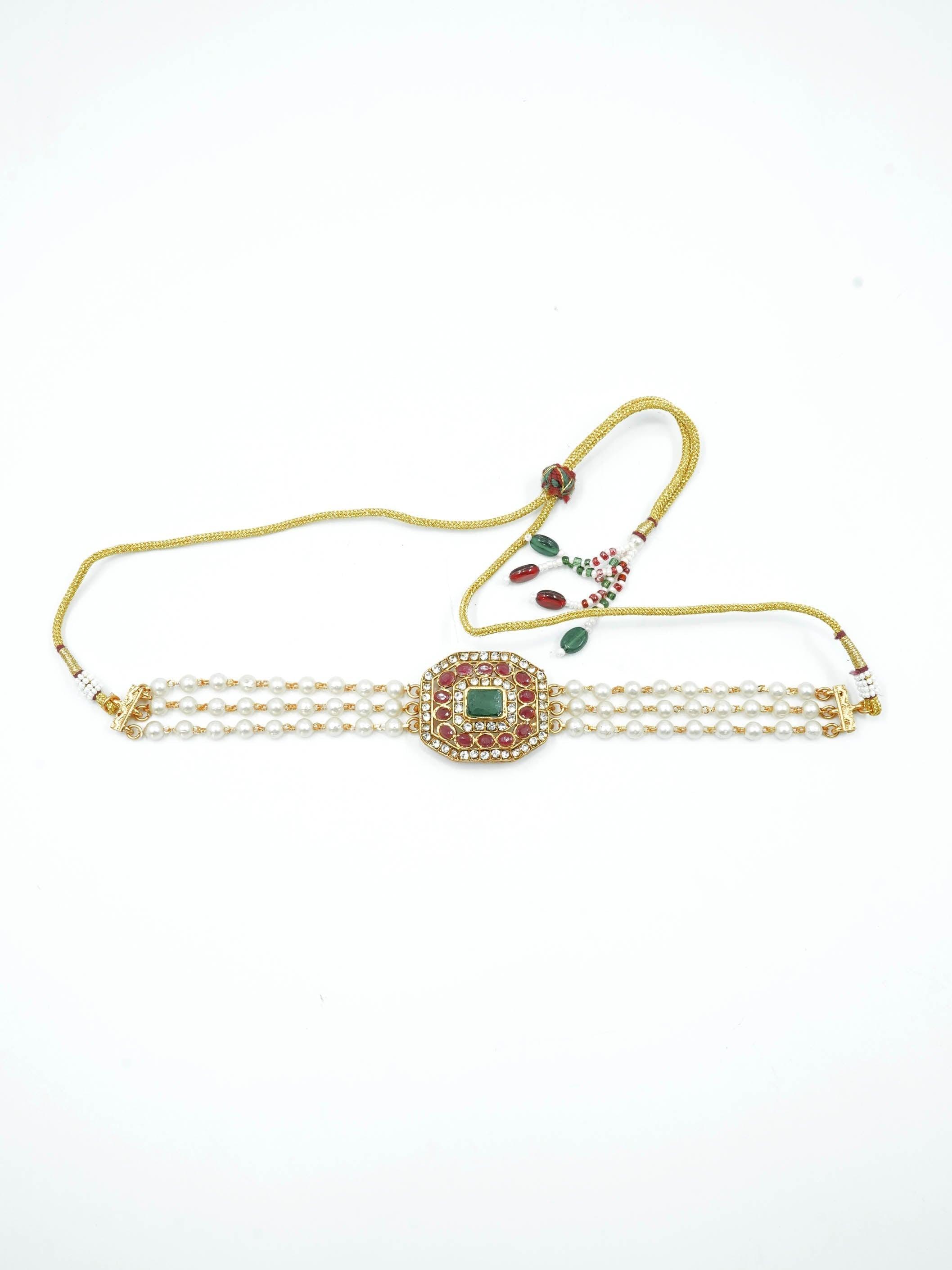 Gold Plated Short Chic Necklace set with Pearl String 10404N - Griiham