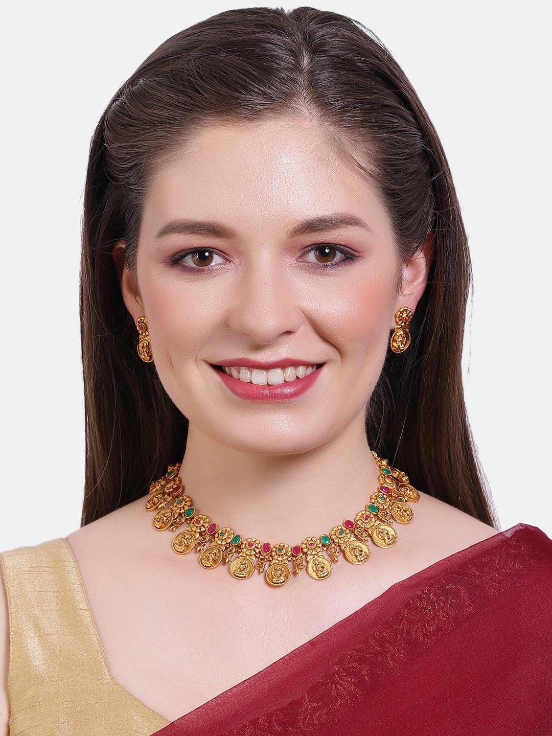 Gold Plated Special Laxmi Coin Necklace Set 6442N