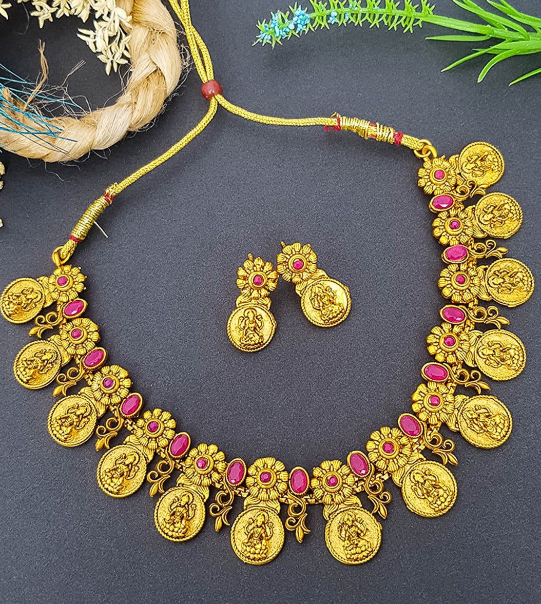 Gold Plated Special Laxmi Coin Necklace Set 6442N