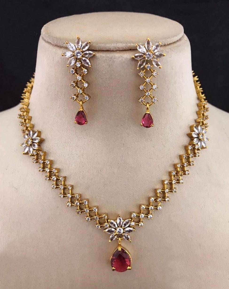 Gold Plated Star pattern CZ Necklace Set 14165N