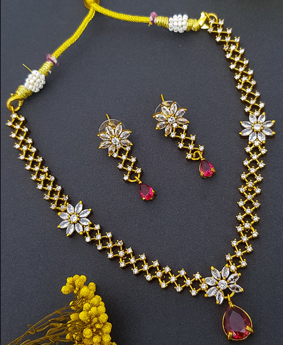Gold Plated Star pattern CZ Necklace Set 14165N