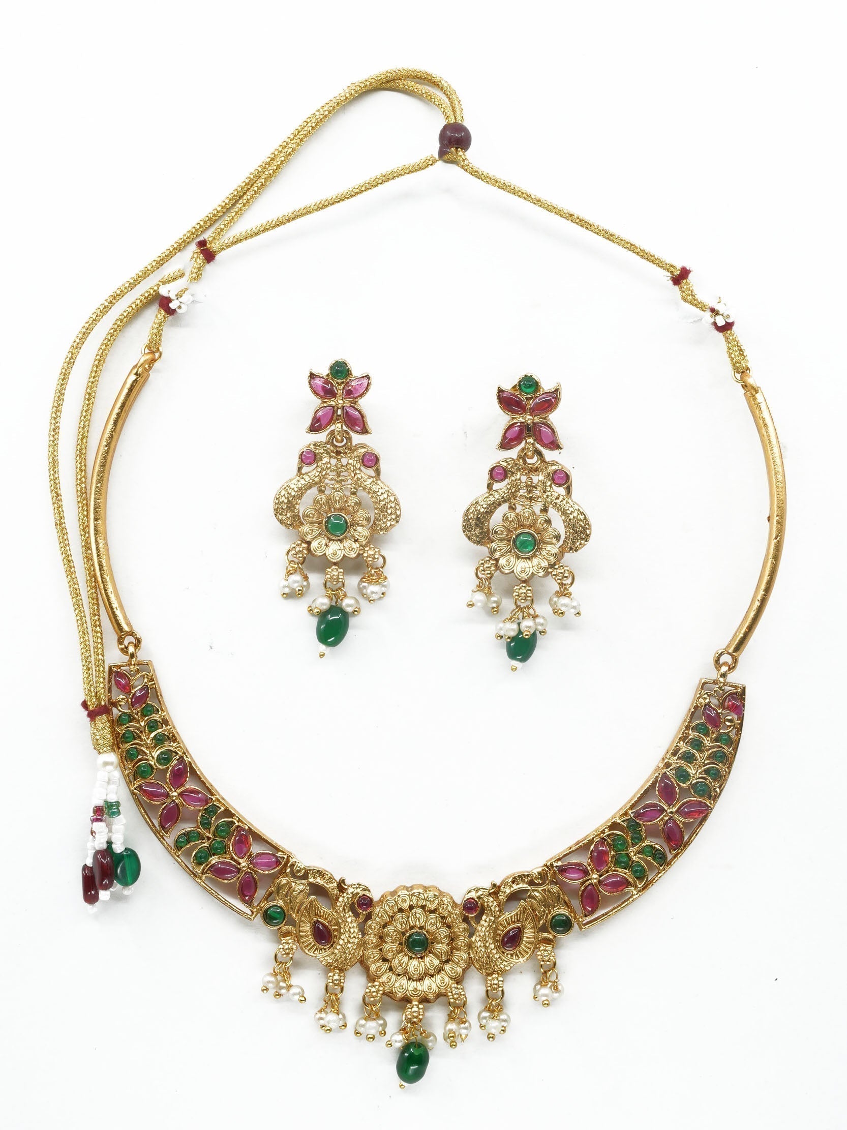 Gold Plated Stiff necklace set with Pear 11134N-2
