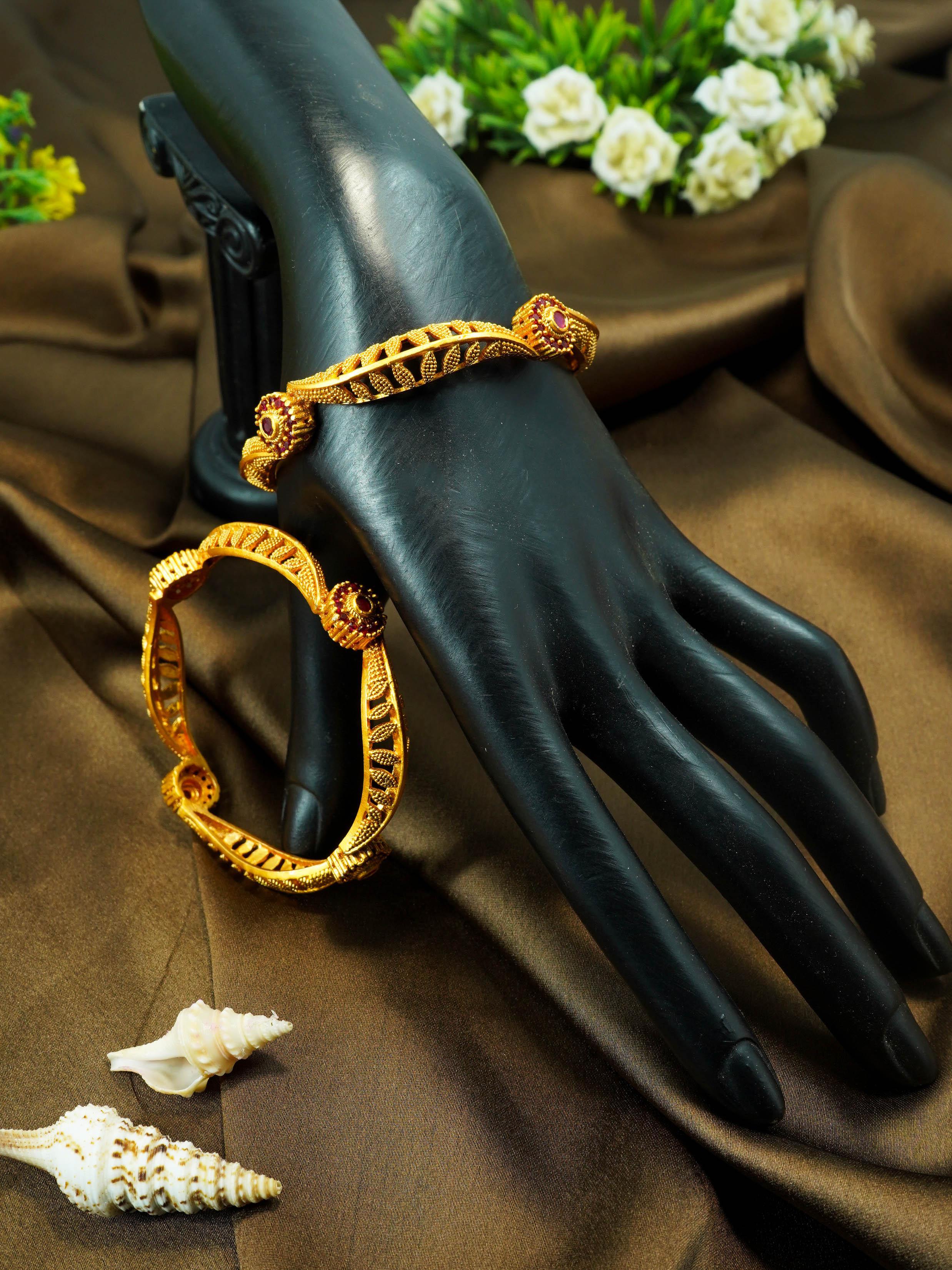 Gold Plated Studded Set of 2 AD bangles - Griiham