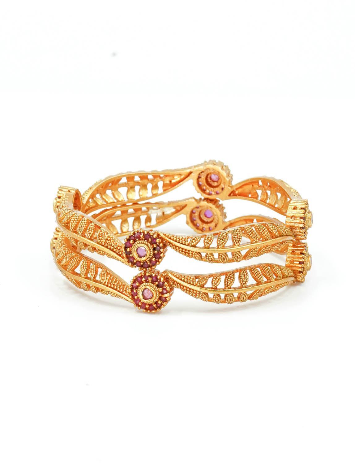 Gold Plated Studded Set of 2 AD bangles - Griiham