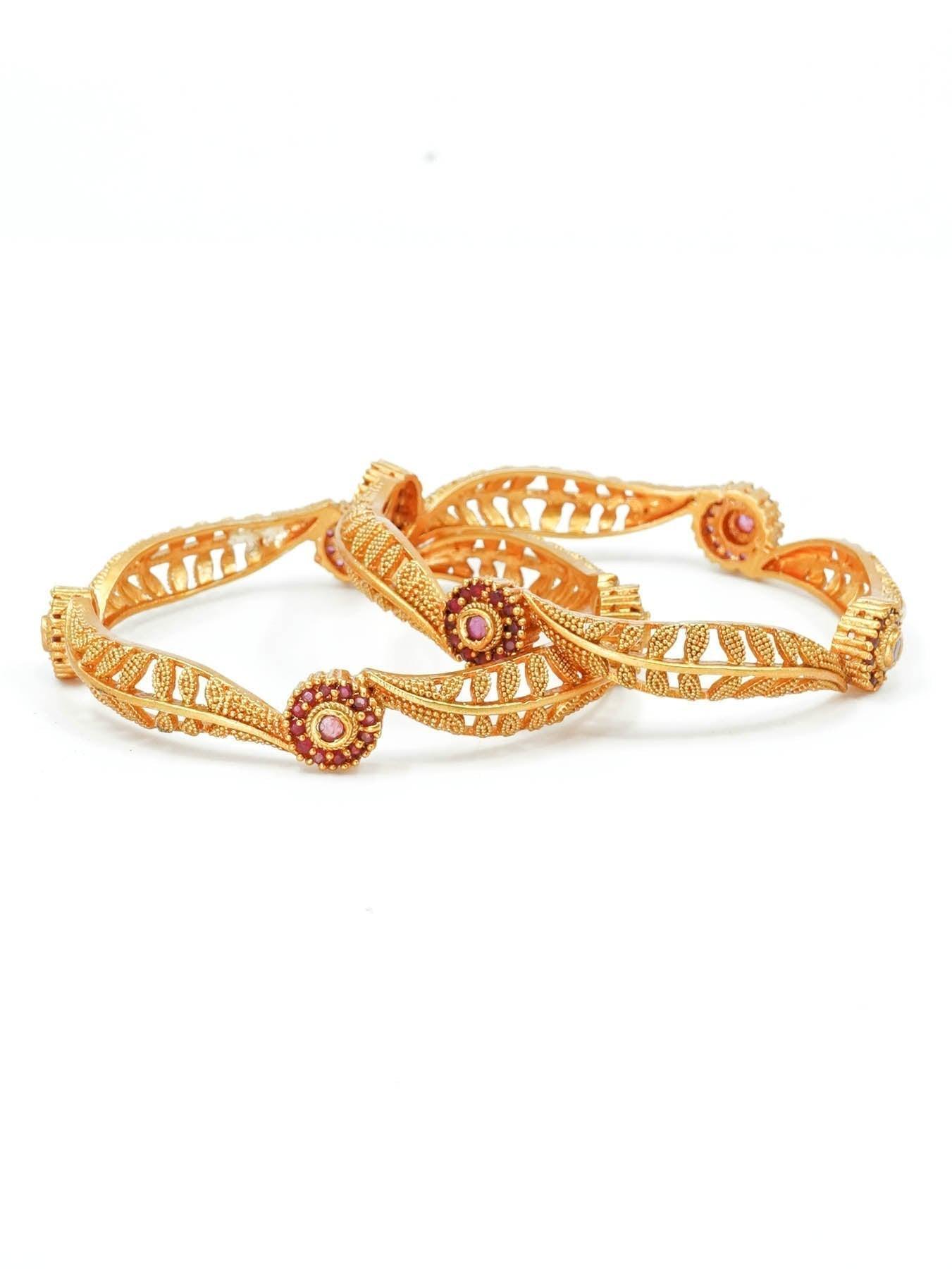 Gold Plated Studded Set of 2 AD bangles - Griiham