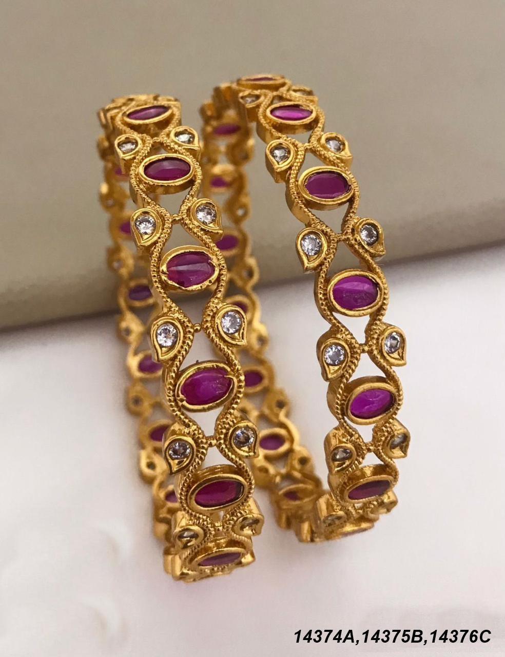 Gold Plated Studded Set of 2 CZ bangles