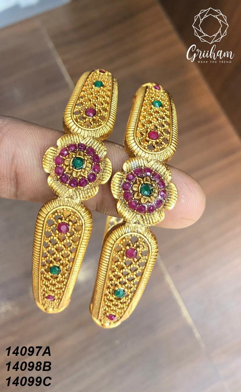 Gold Plated Studded Set of 2 bangles - Griiham