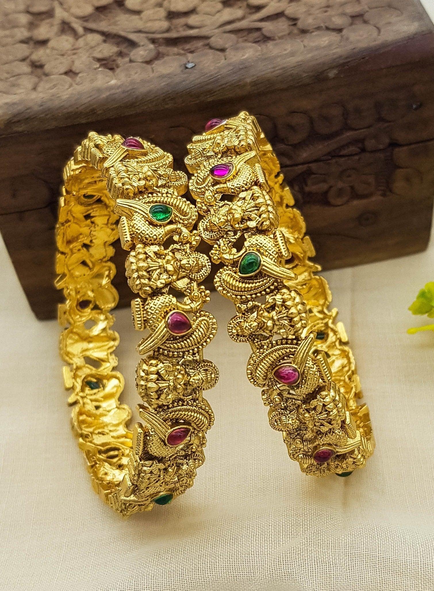Gold Plated Studded Set of 2 bangles