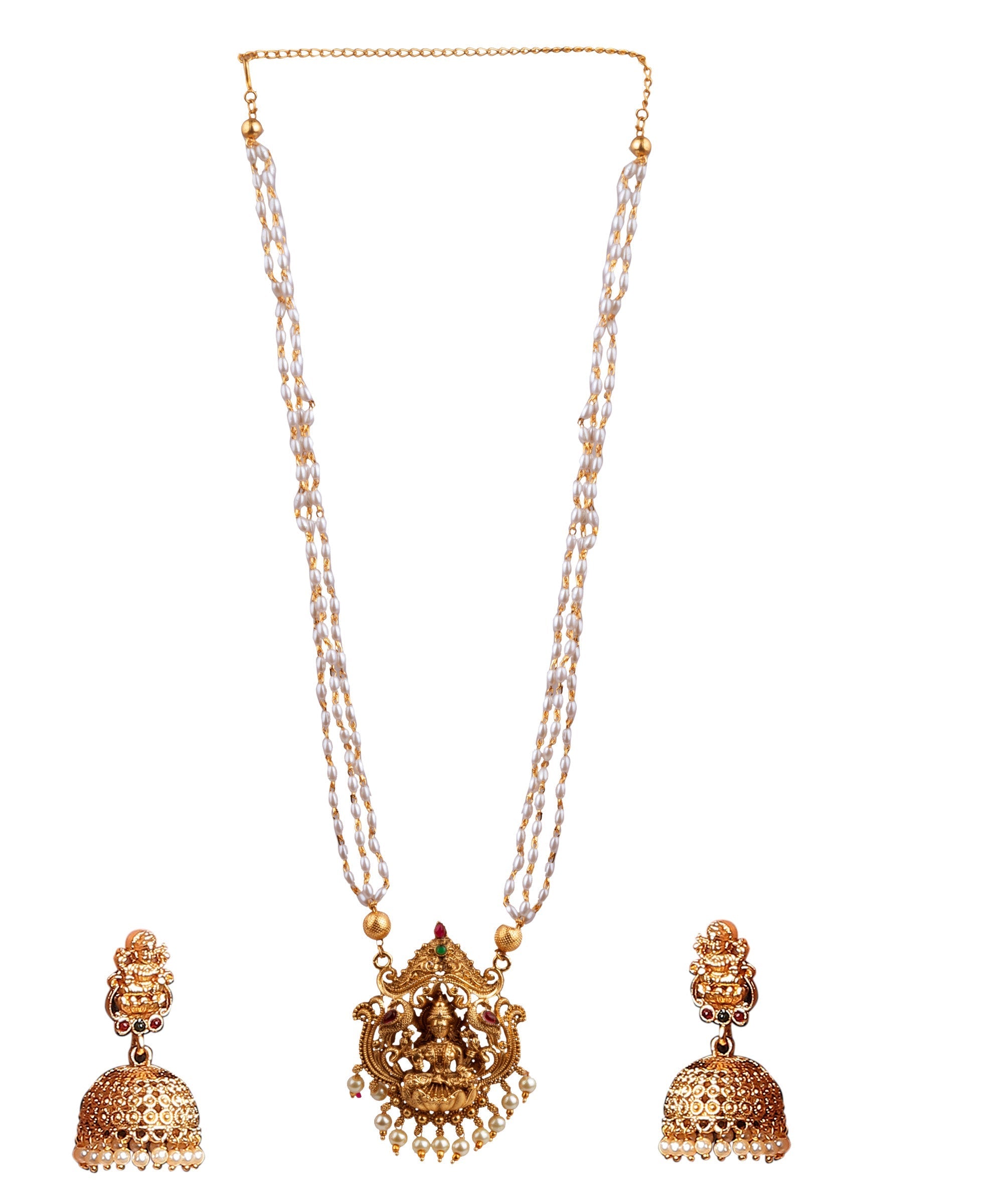 Gold Plated Stylish Pendant Set with pearl mala 17083N