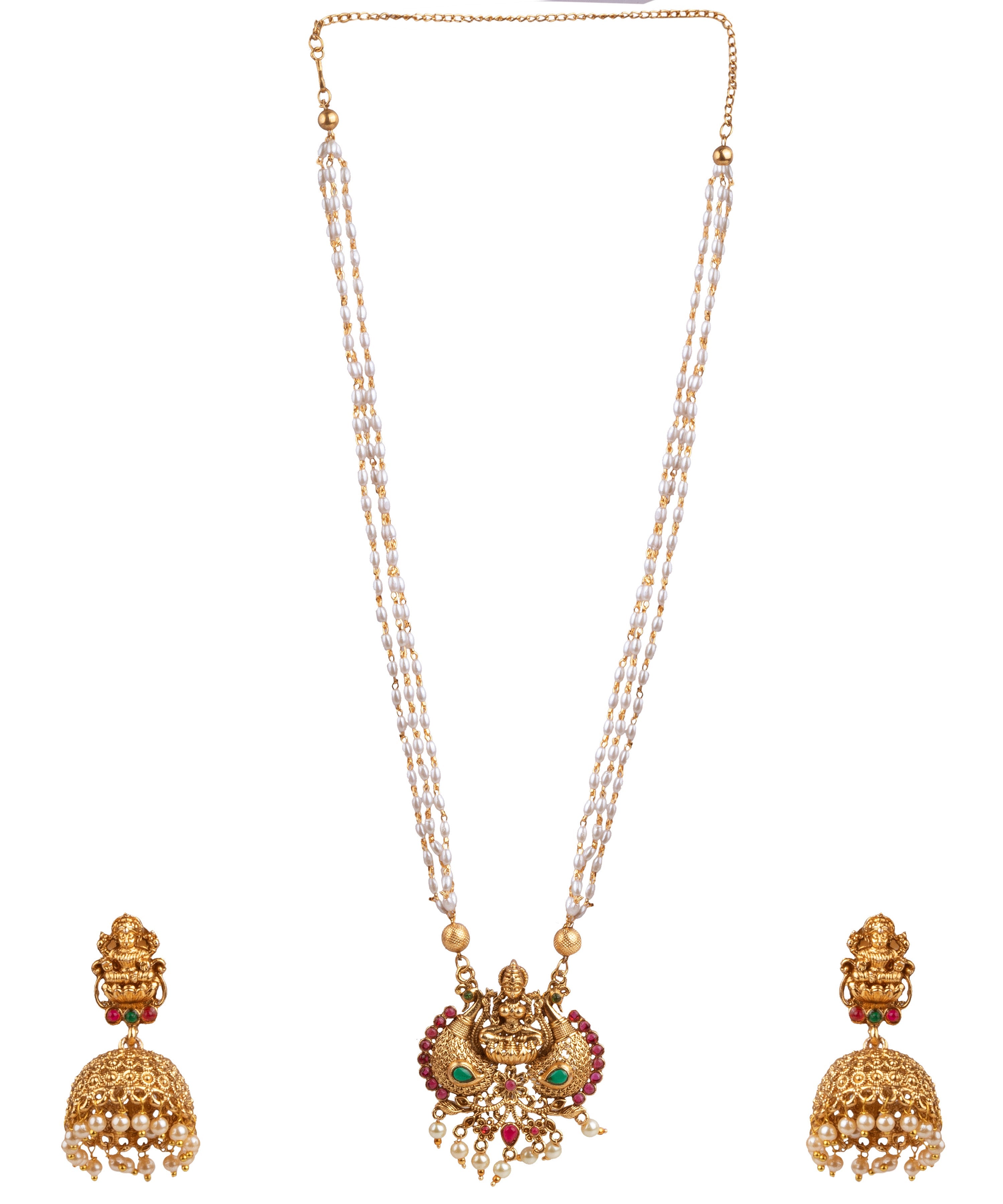 Gold Plated Stylish Pendant Set with pearl mala 17084N