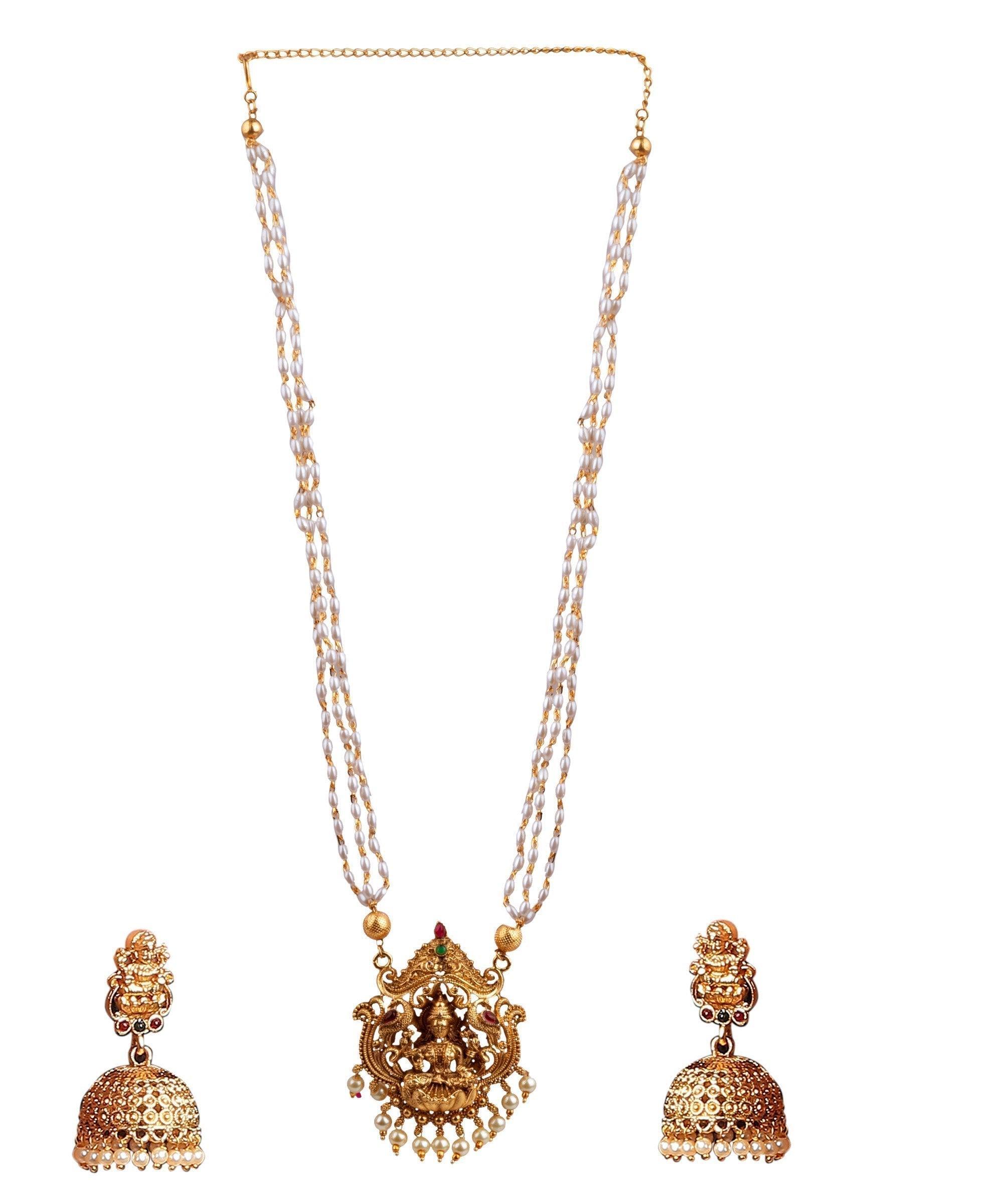 Gold Plated Stylish Pendant Set with pearl mala - Griiham